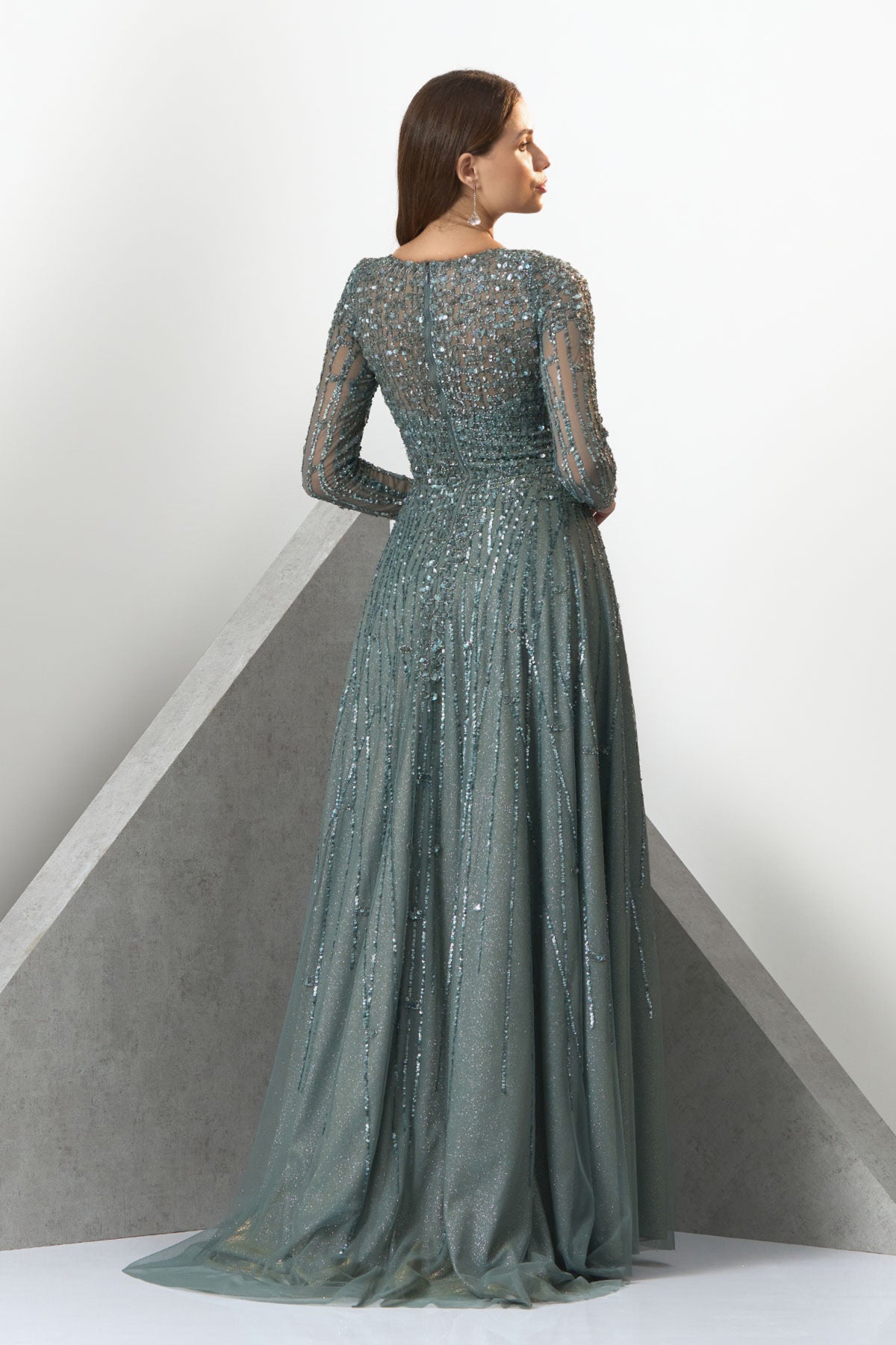 Blue V-neck Princess Evening Gown