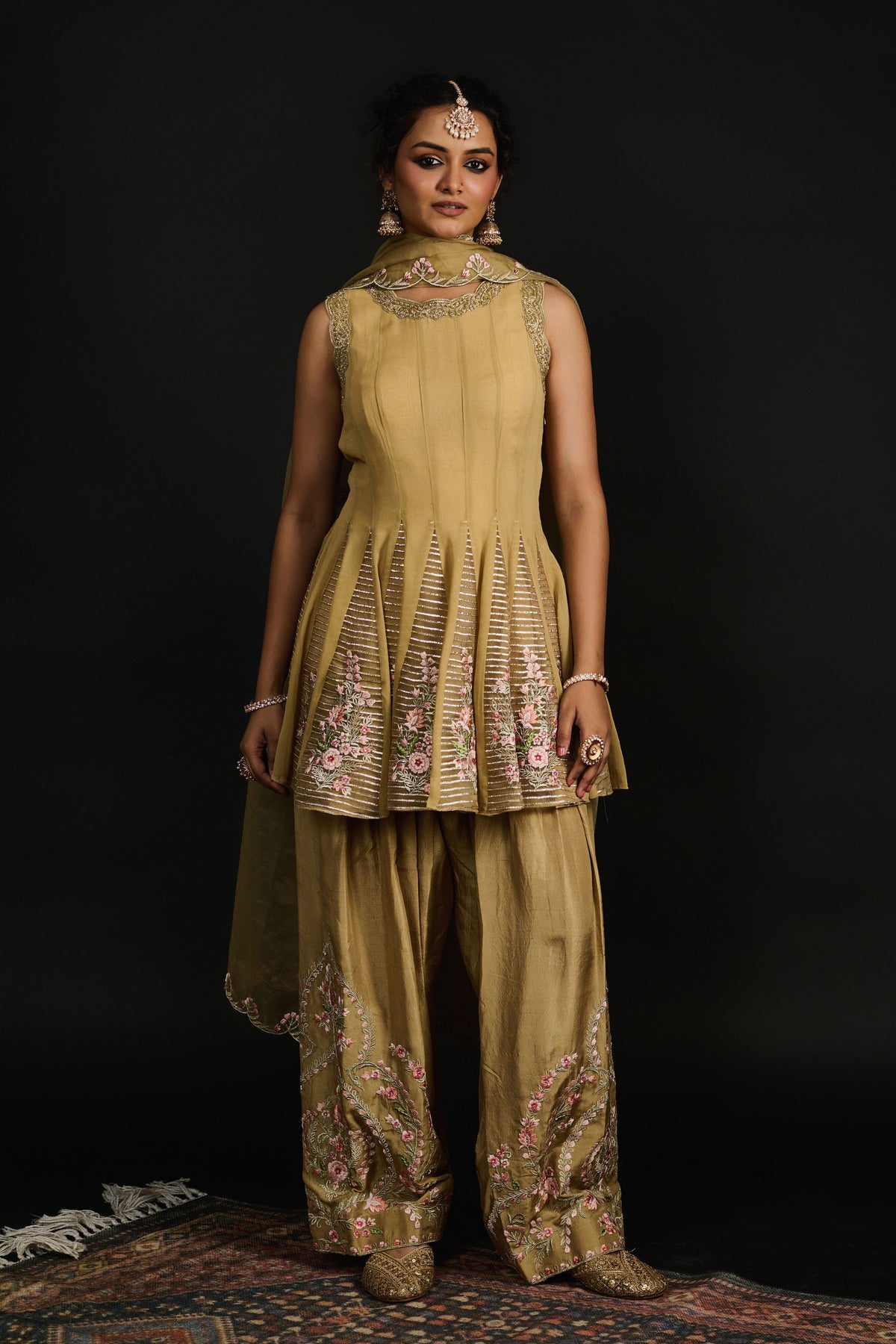 Layali Golden Peplum Suit Set