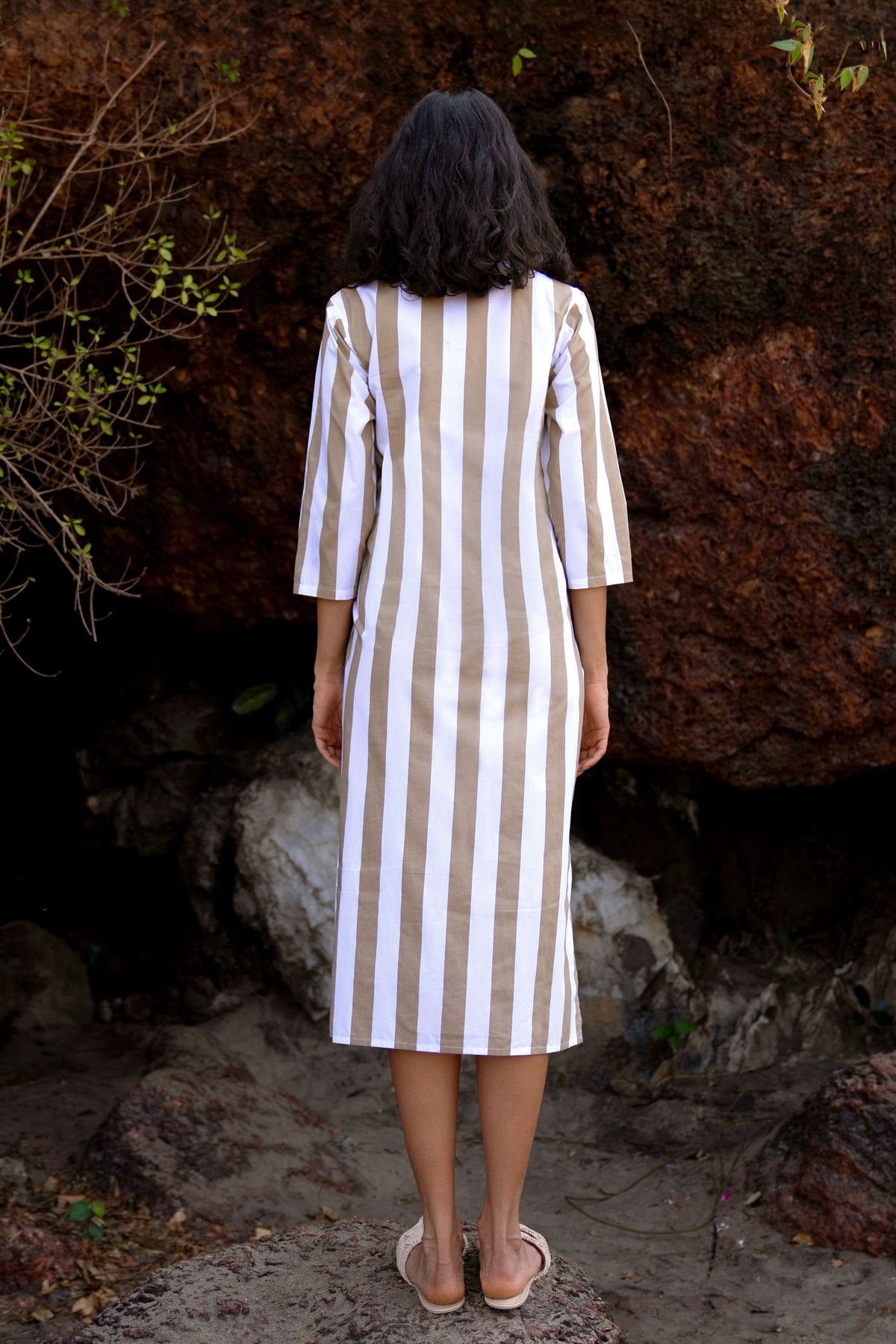 Side Tie Striped Shirt Dress