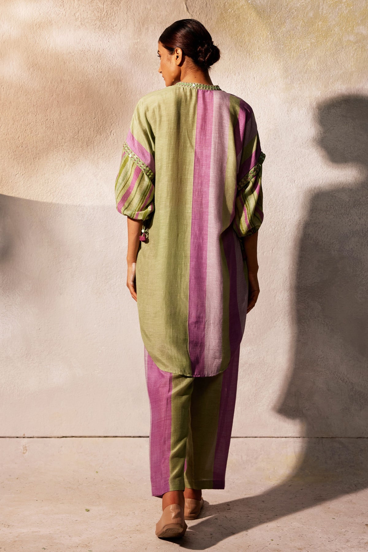 Green Linen Silk Tunic Set