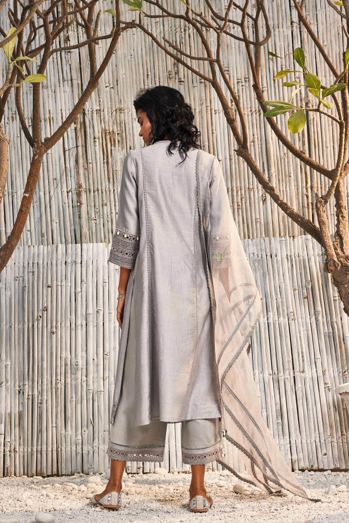 Steel Grey Chanderi Kurta Set