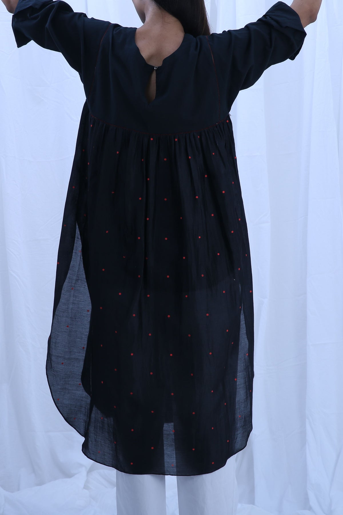 Black Red Dot Round Neck Kurta Set