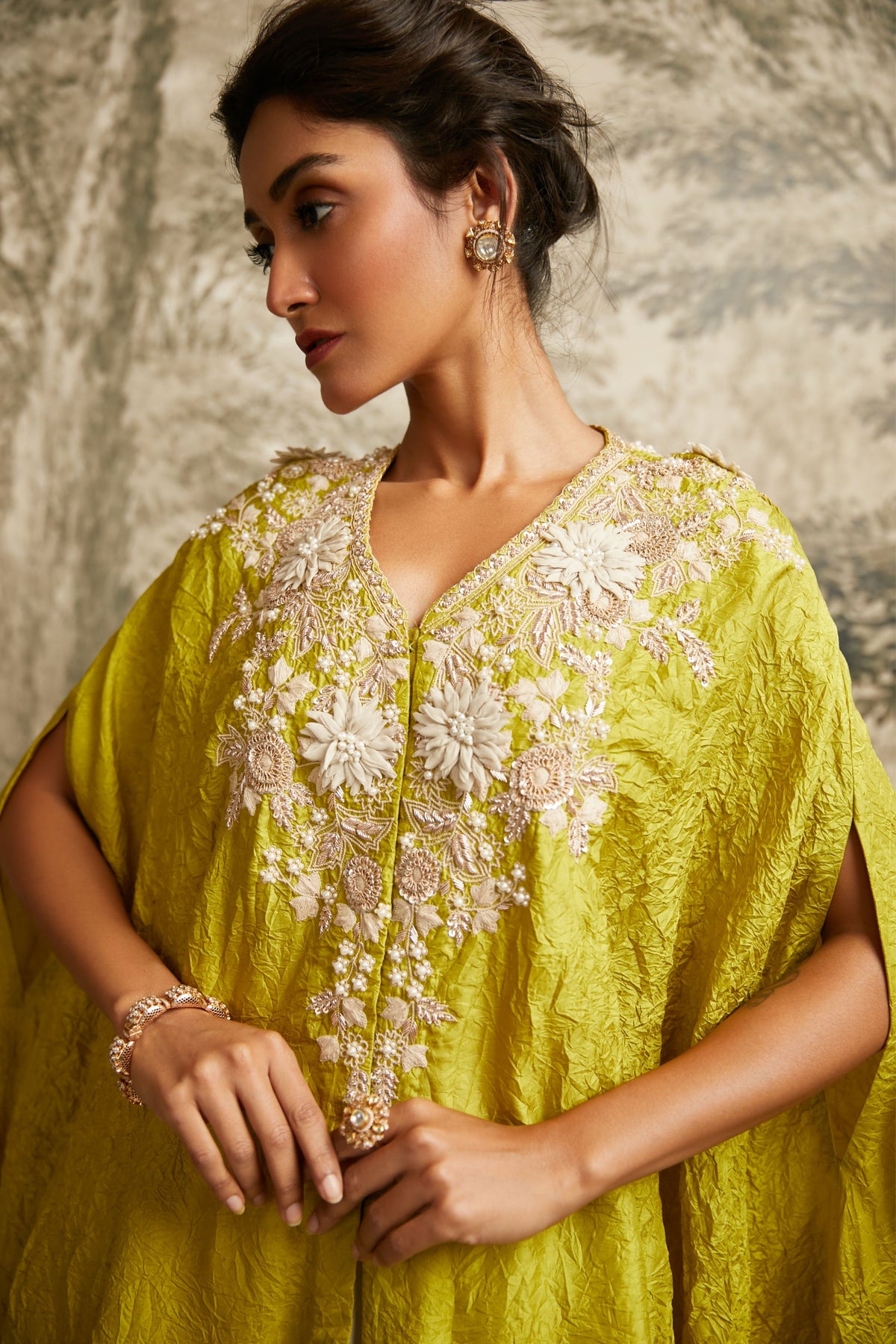 Lime Green Silk Kaftaan Set