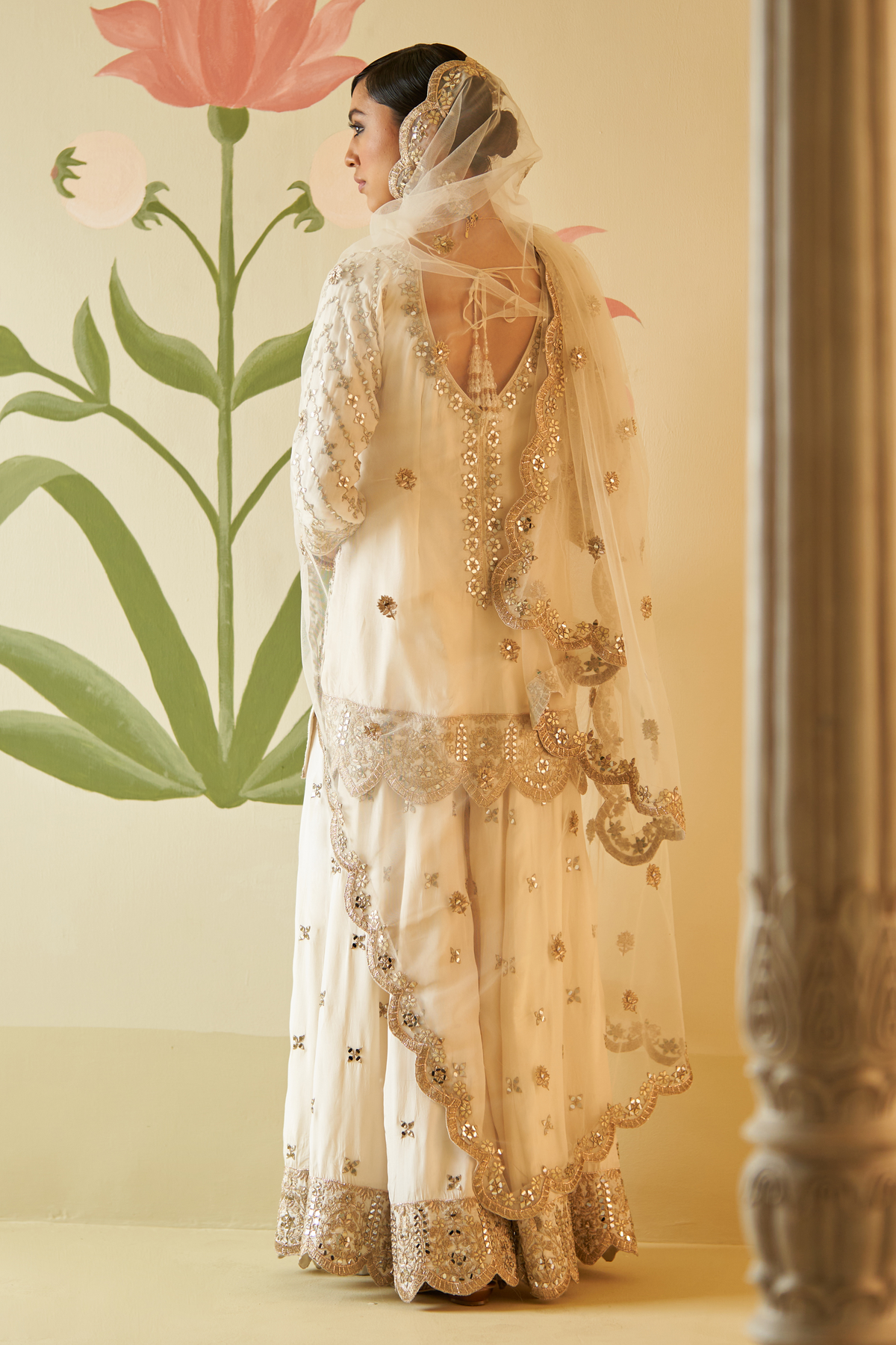 Ivory Mirrorwork Silk Sharara Set