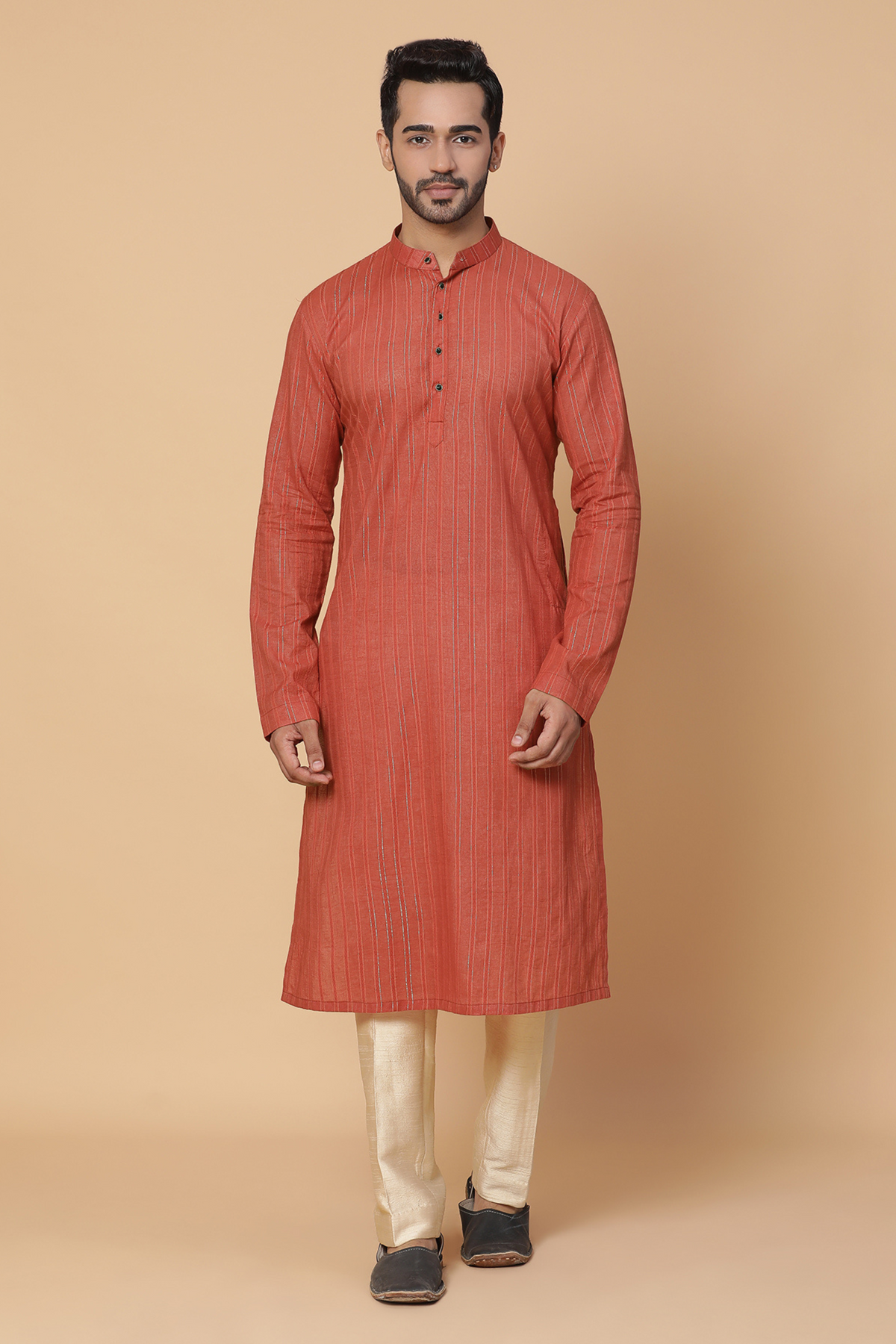 Orange kurta and nehru jacket set