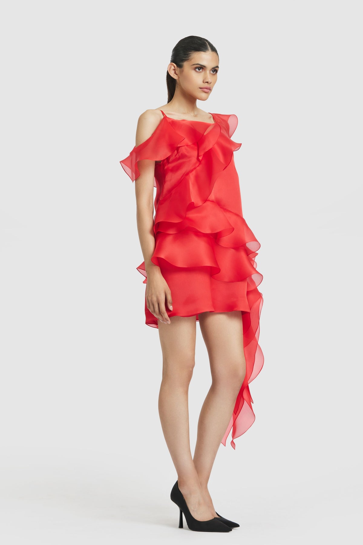 Coral Ruffle Shift Dress