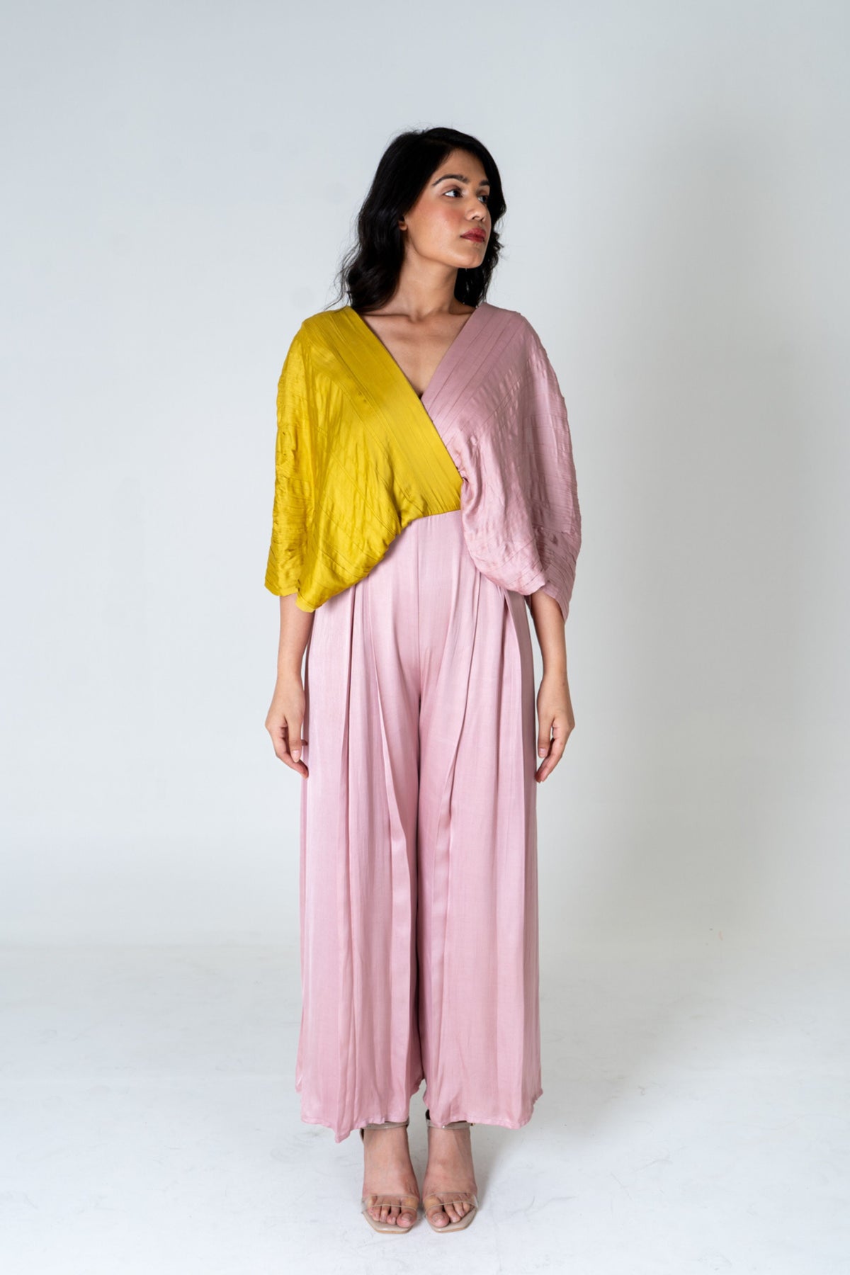 Pink-yellow Color-blocked Jumpsuit