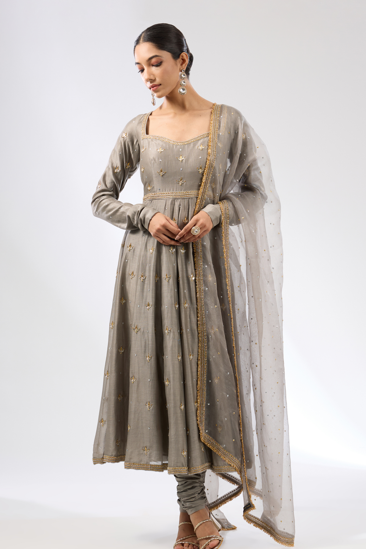 Gota Patti Grey Anarkali Set