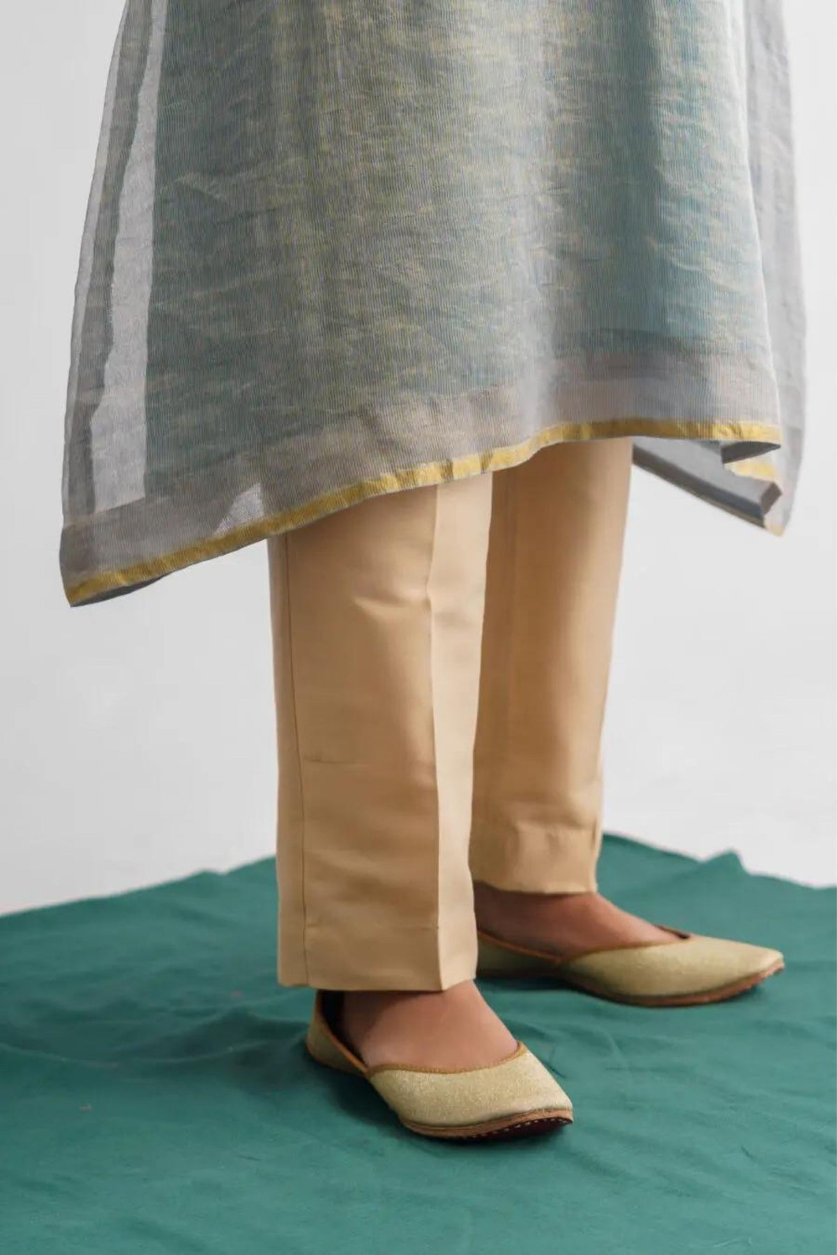 Beige Gold Cotton Silk Pants