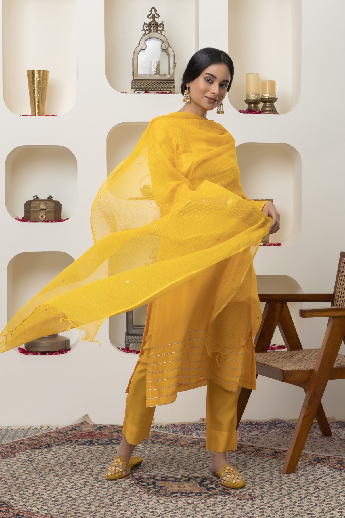 Yellow Chanderi Gota Kurta Set