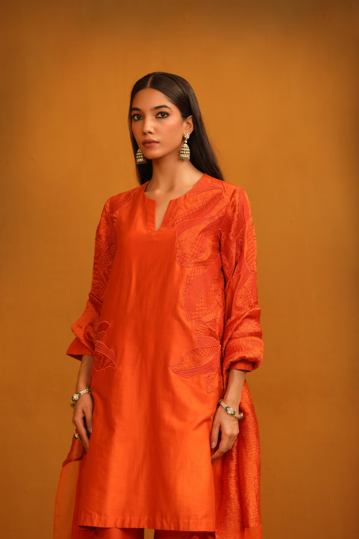 Huma Applique Orange Suit Set