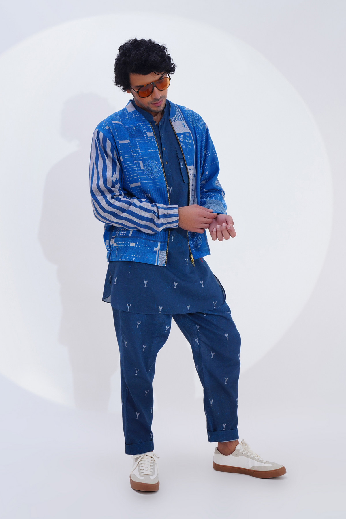 Indigo Printed Bomber Jacket