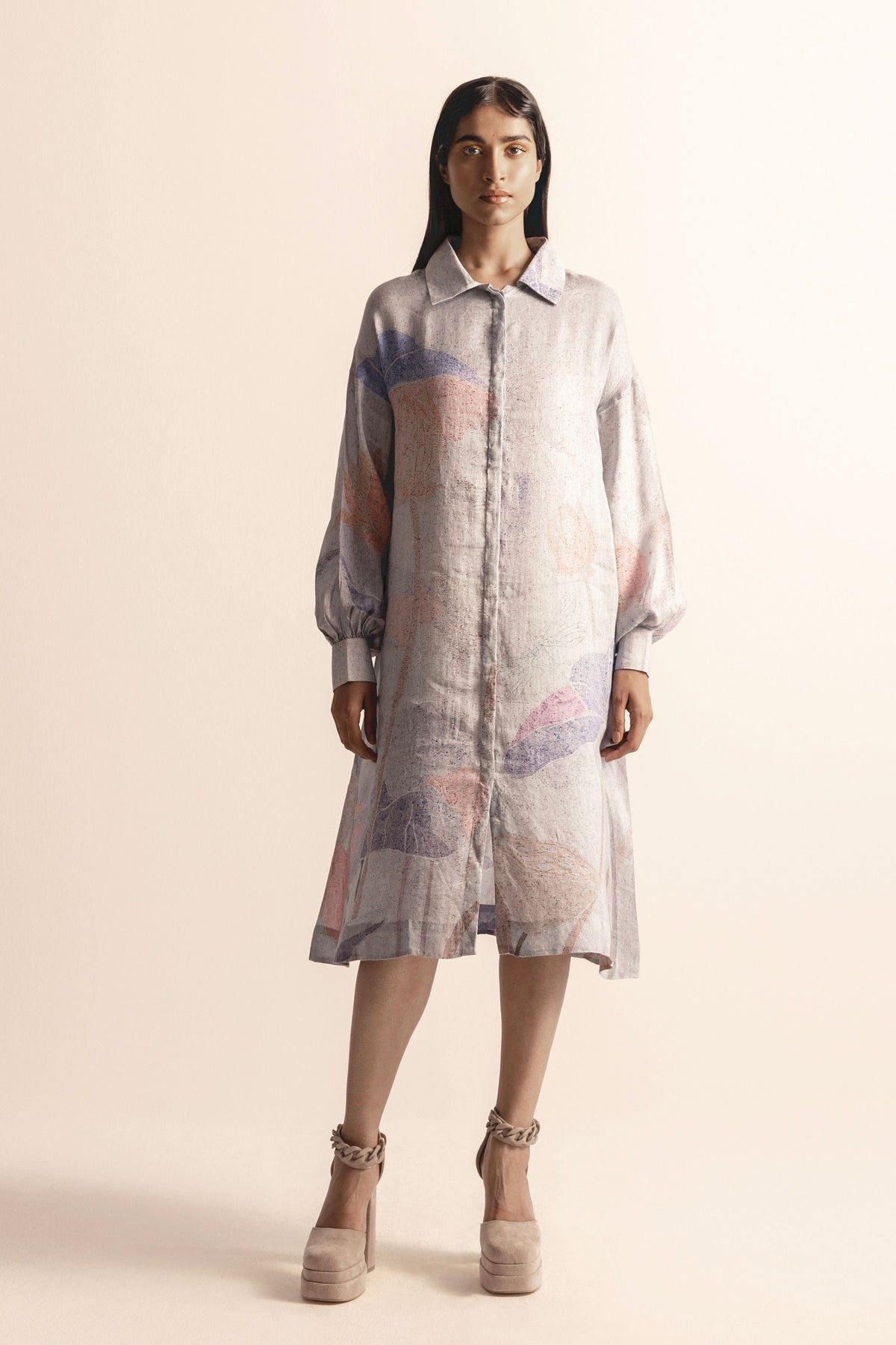 Lotus Pond Graphic Shirt Dress