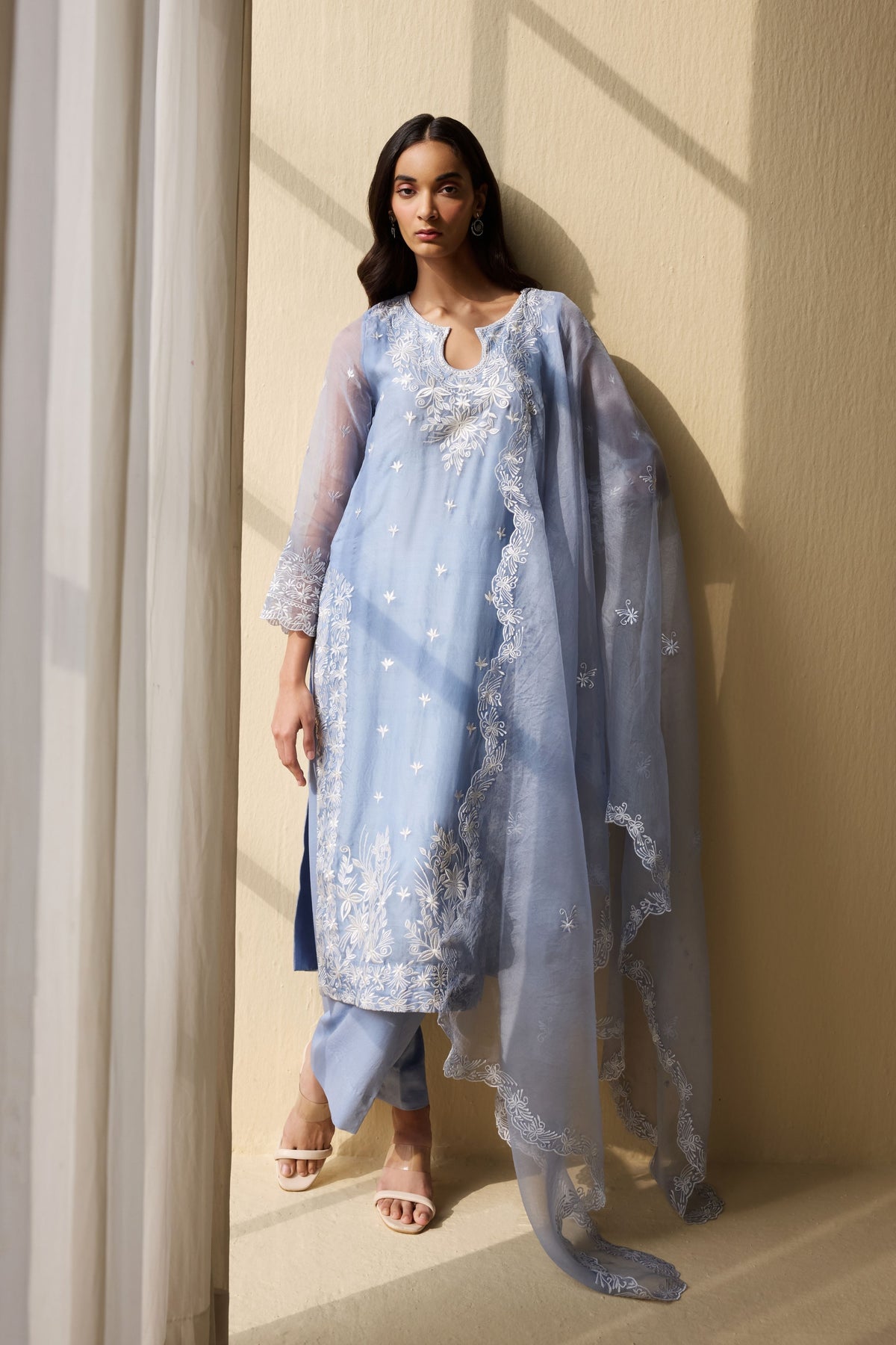 Powder blue  Embroidered Organza Suit