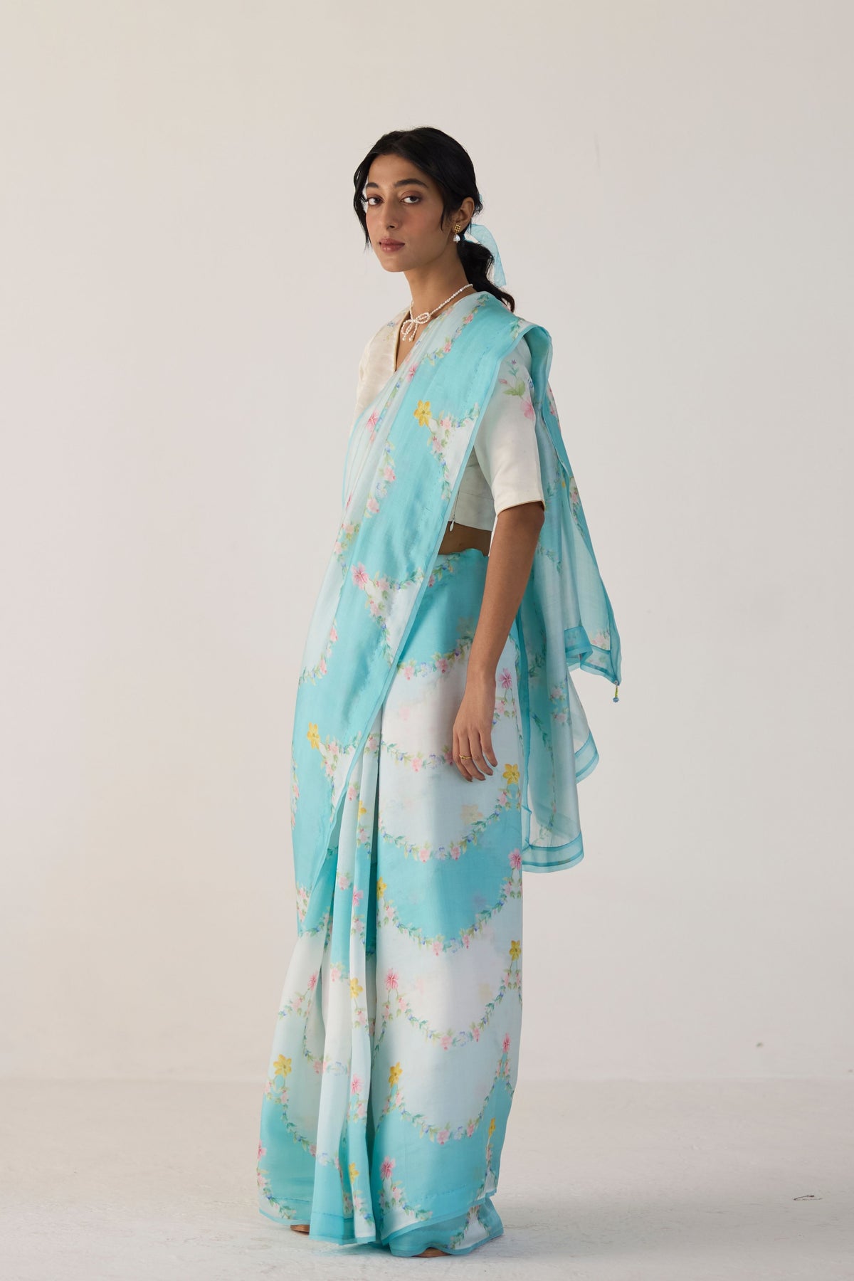 Blue Gulmarg Mulberry Organza Silk Sari