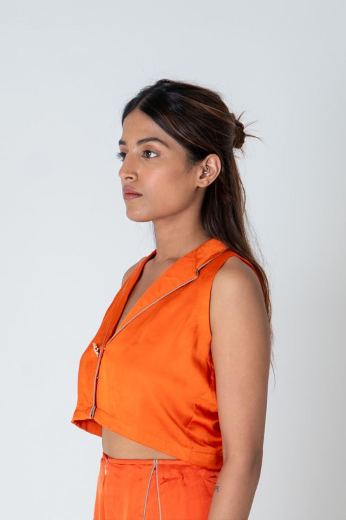 Orange Sleeveless Waistcoat Top