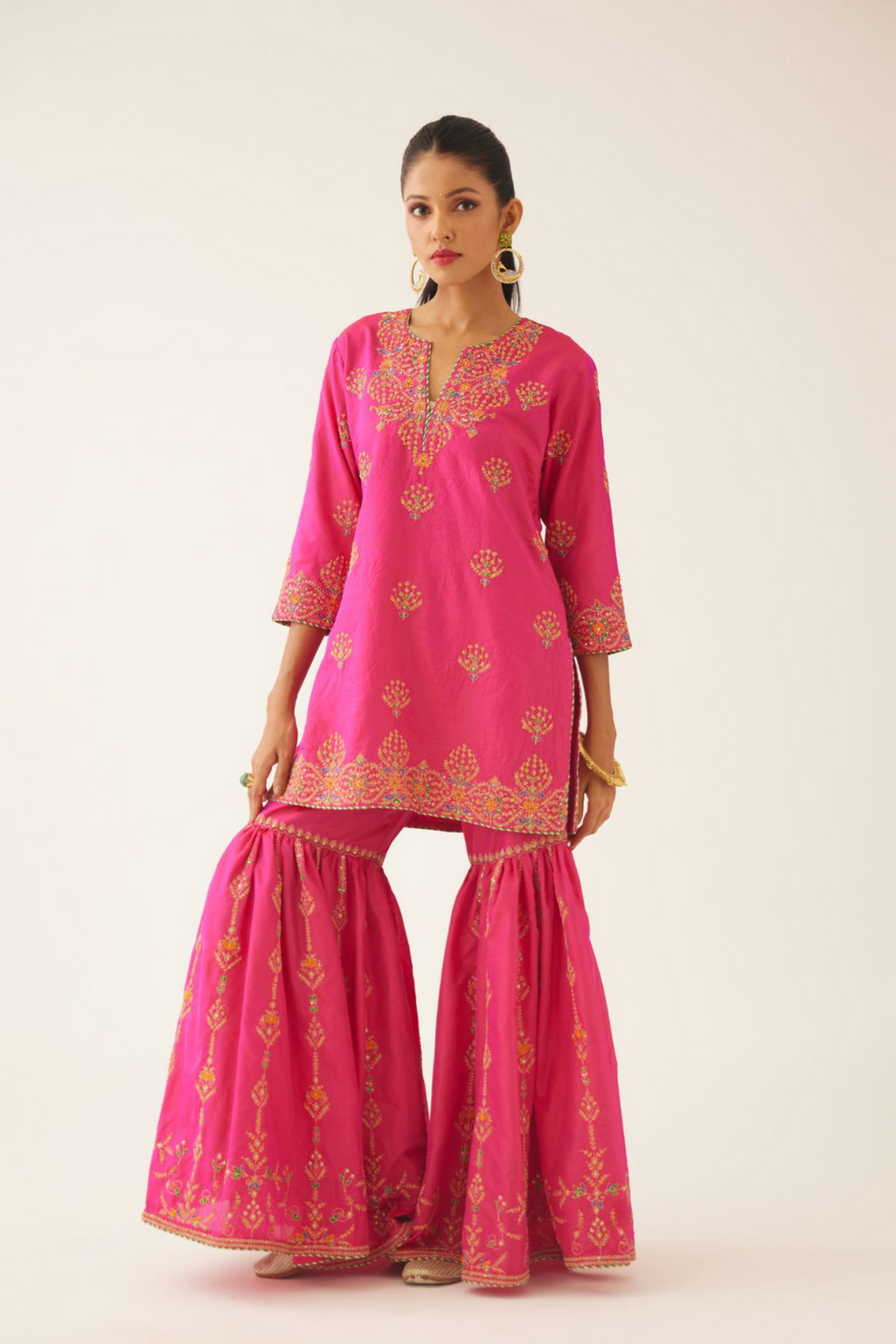 Raspberry Short Silk Kurta Set