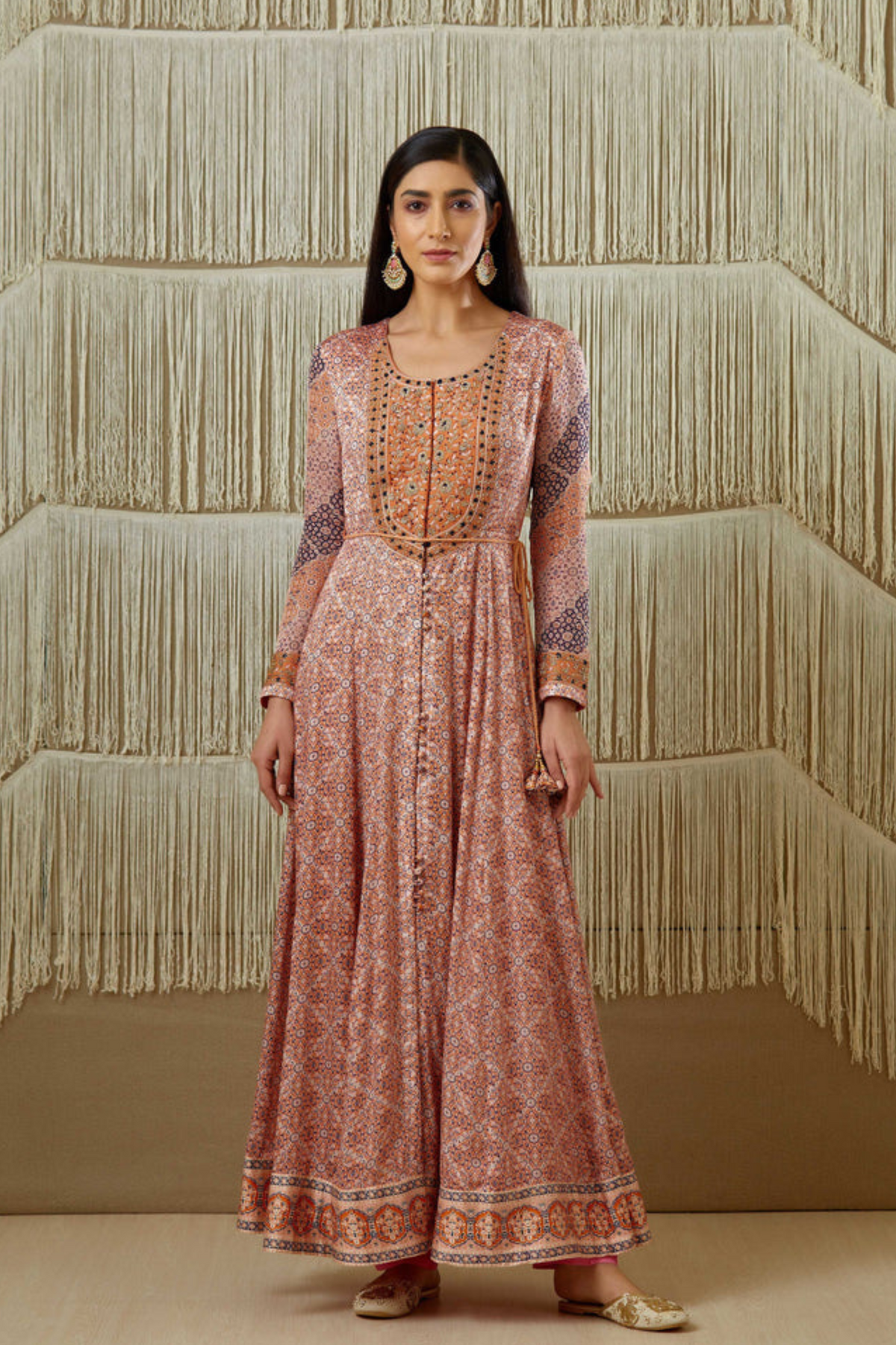 Pink and rust anarkali set