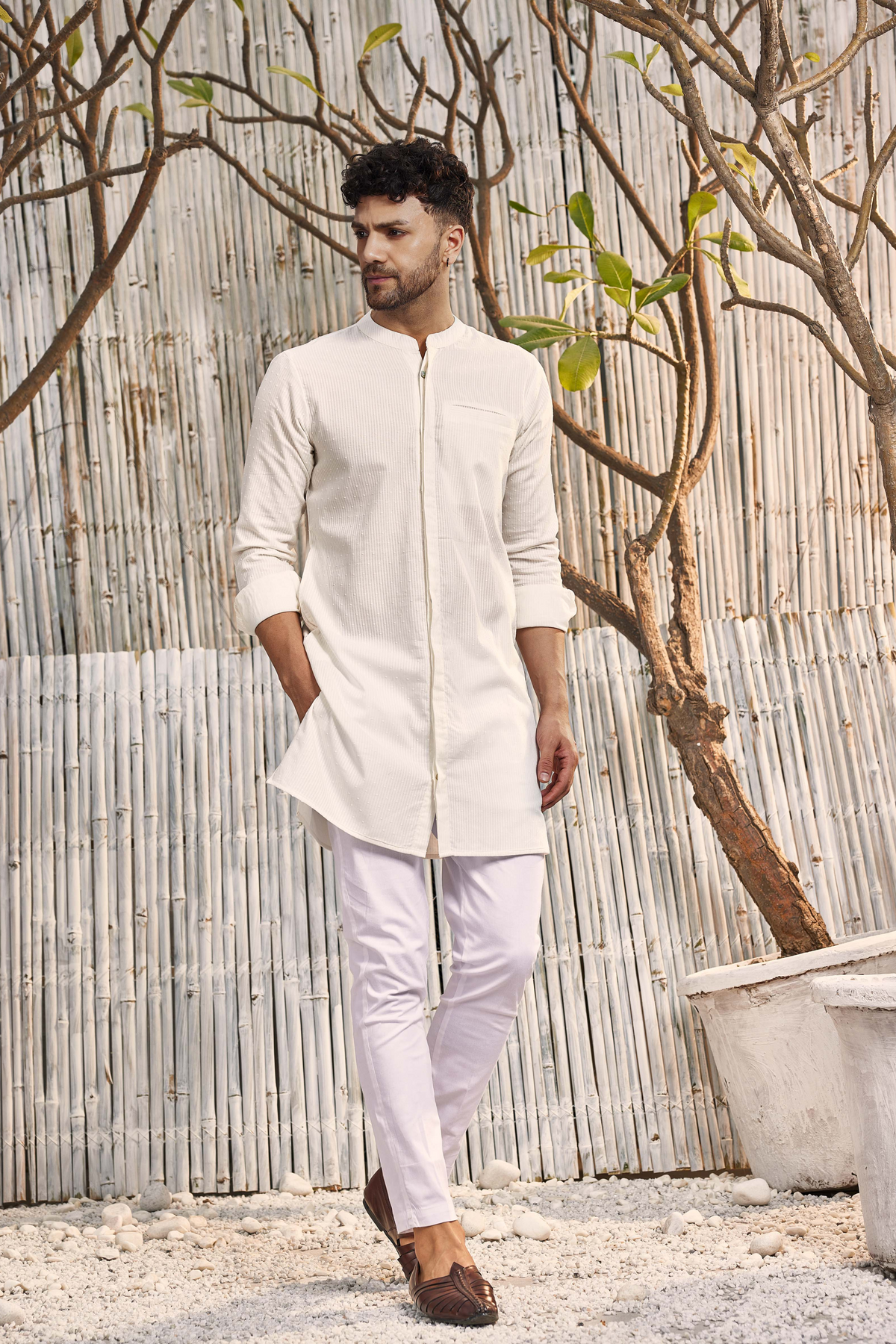 Cotton Off White Placket Kurta