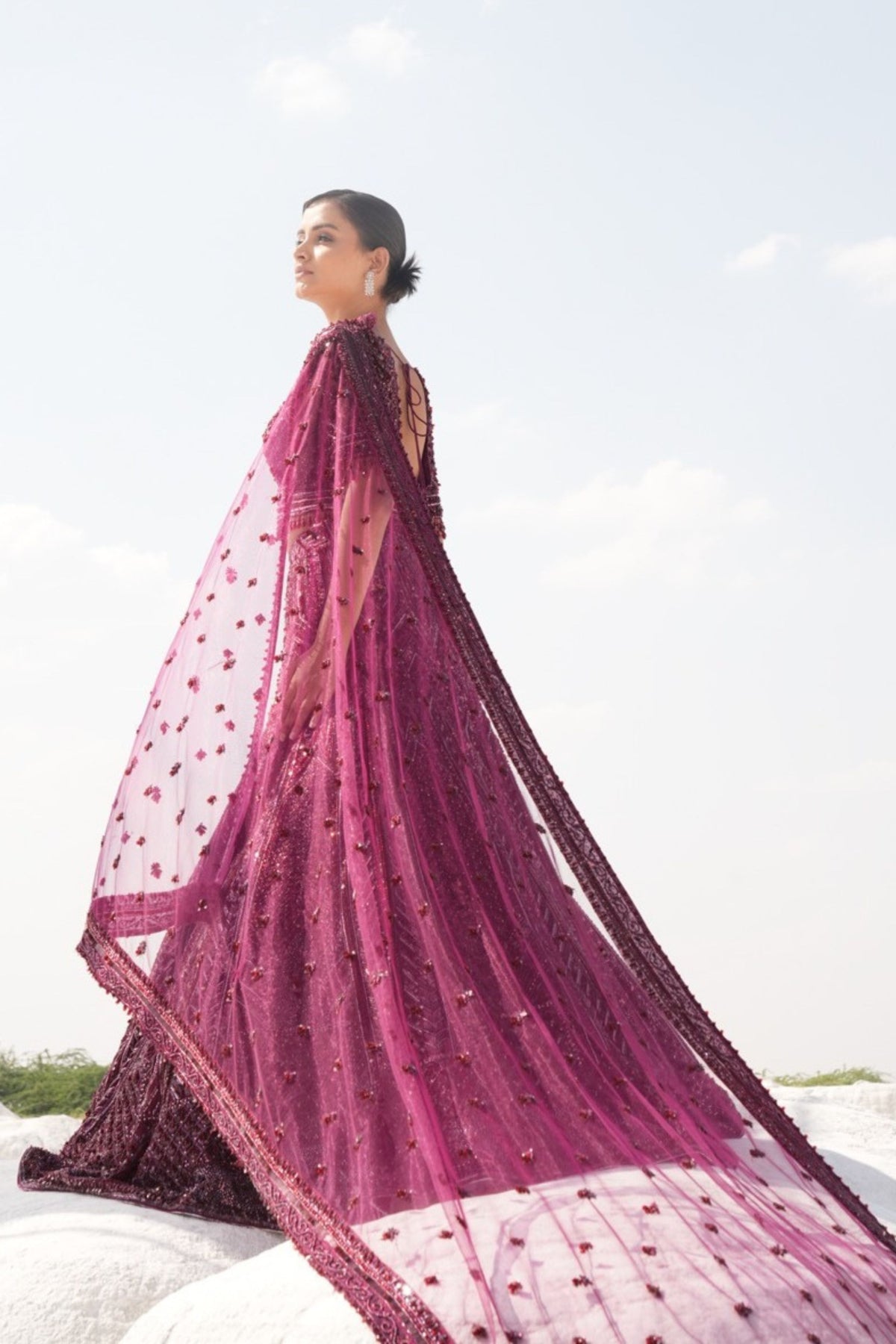 Wine Embellshed Lehenga Set