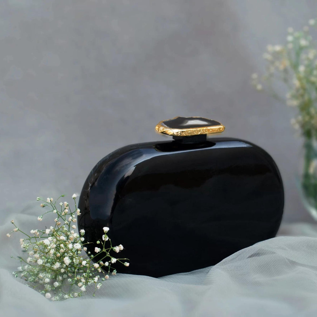 The Black Baroque Capsule Clutch - Black Stone