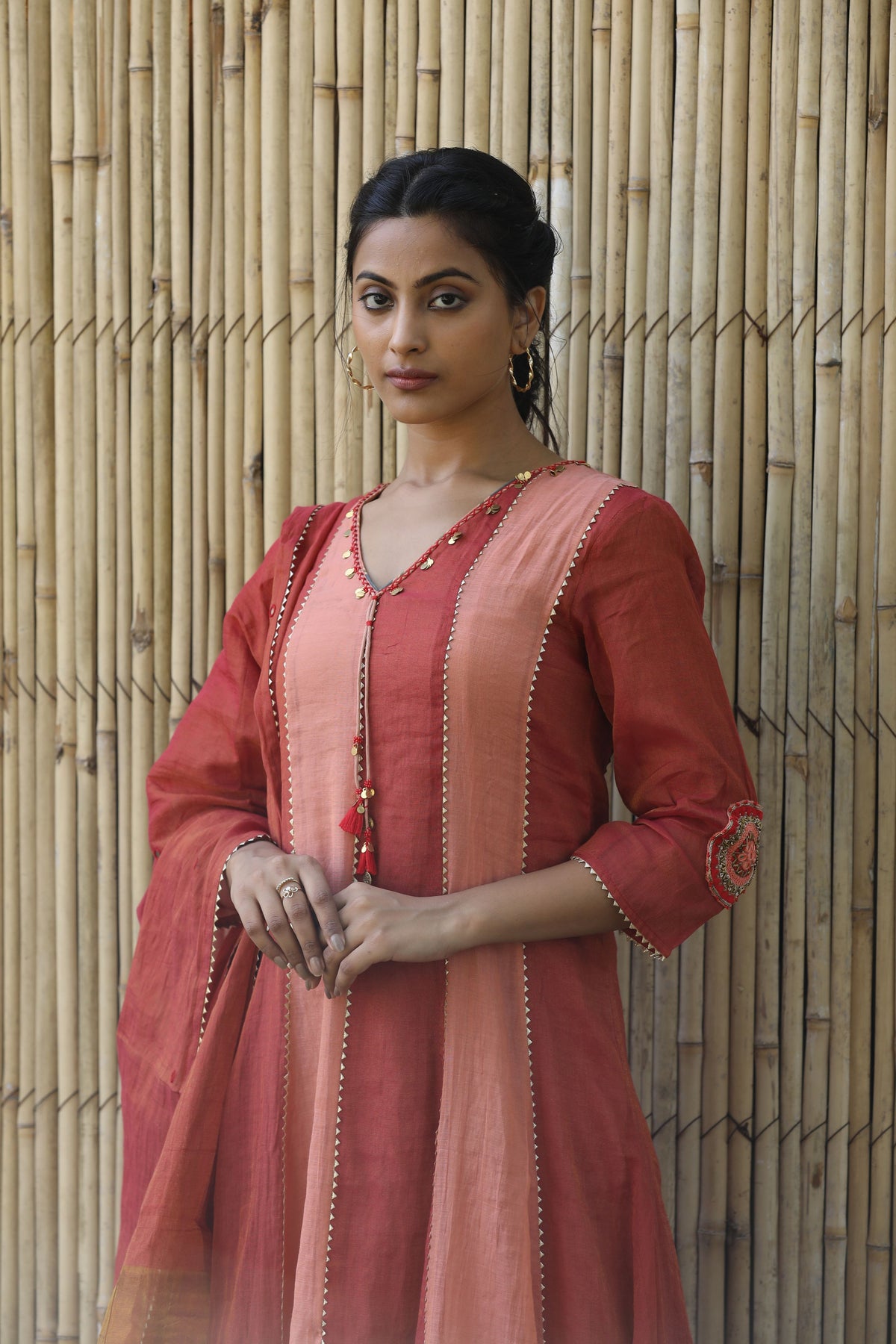 Red And Peach Kurta Set