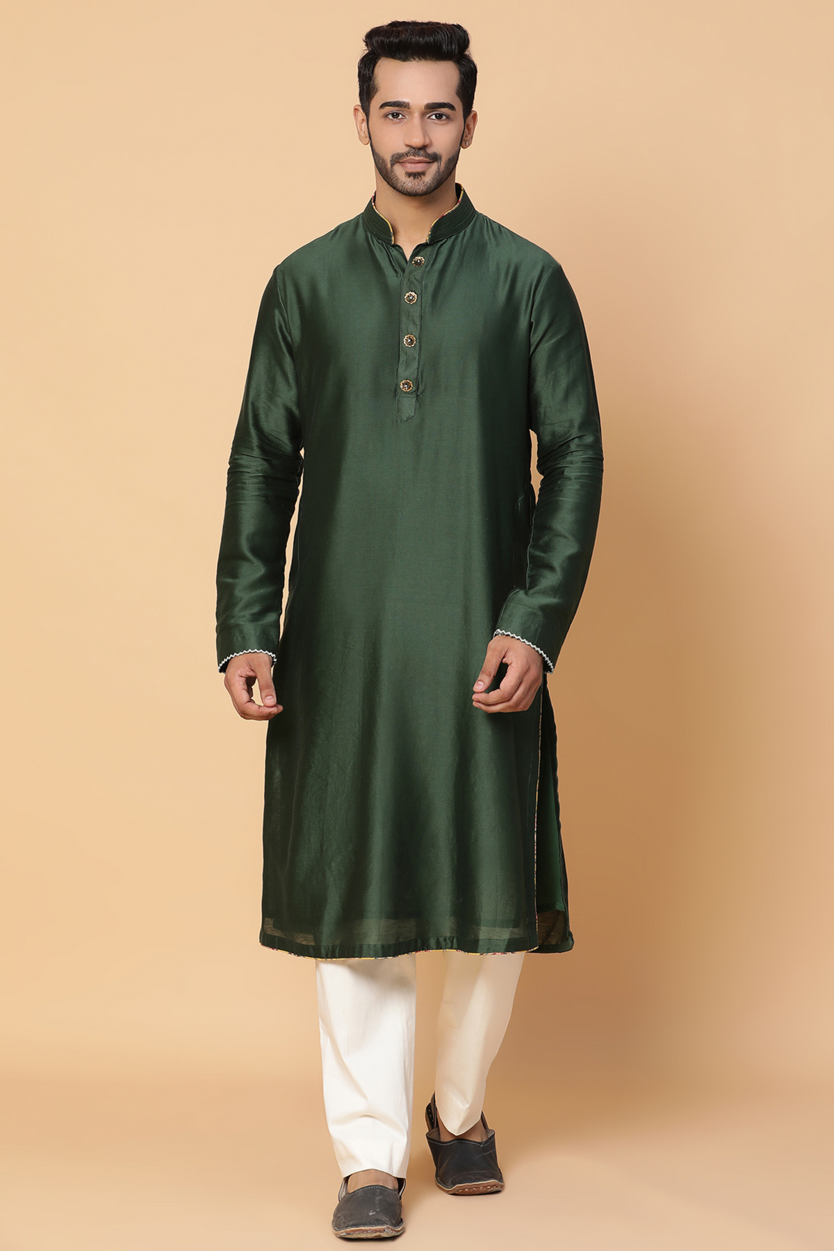 Green floral nehru jacket set