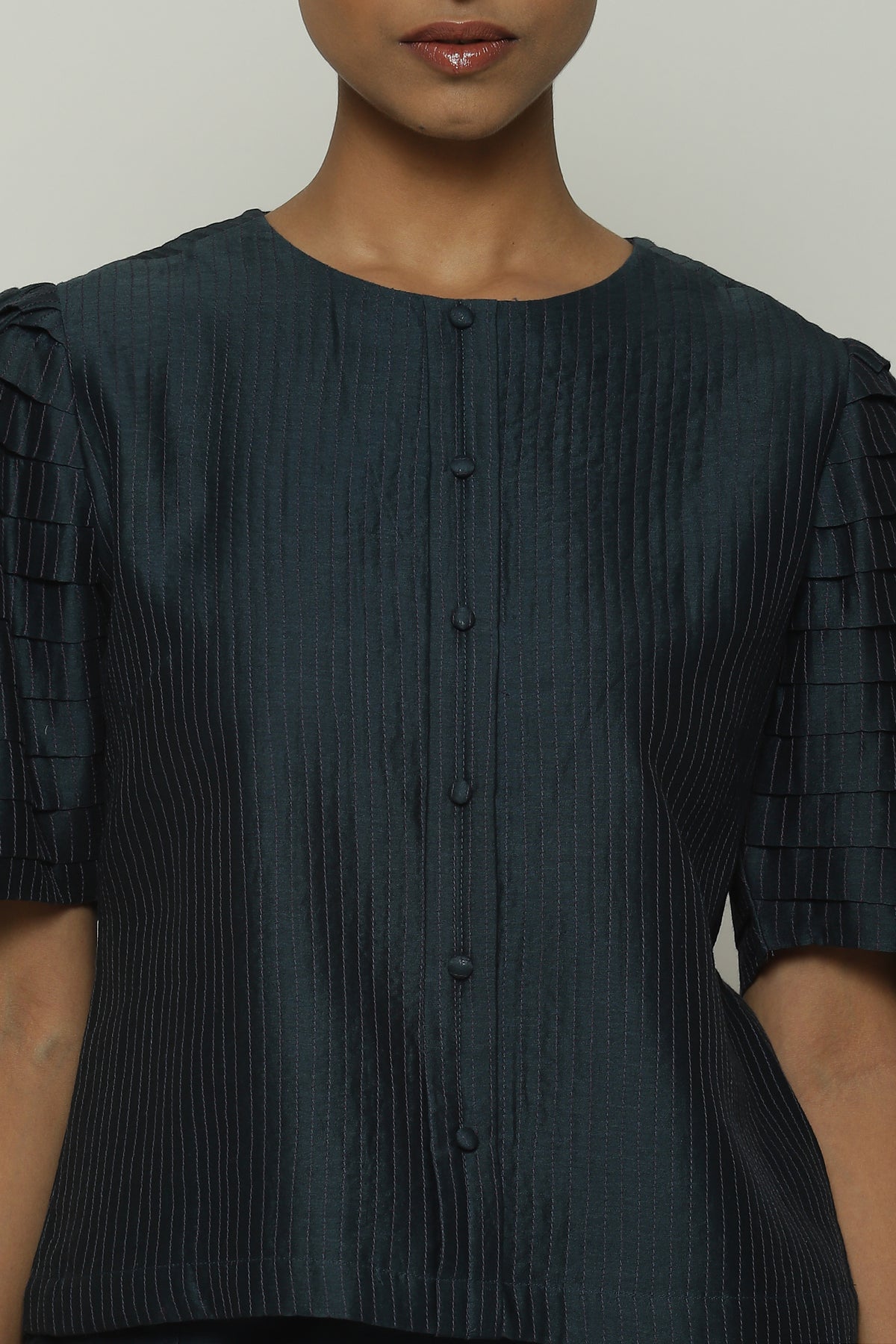 Denim Pleated Top