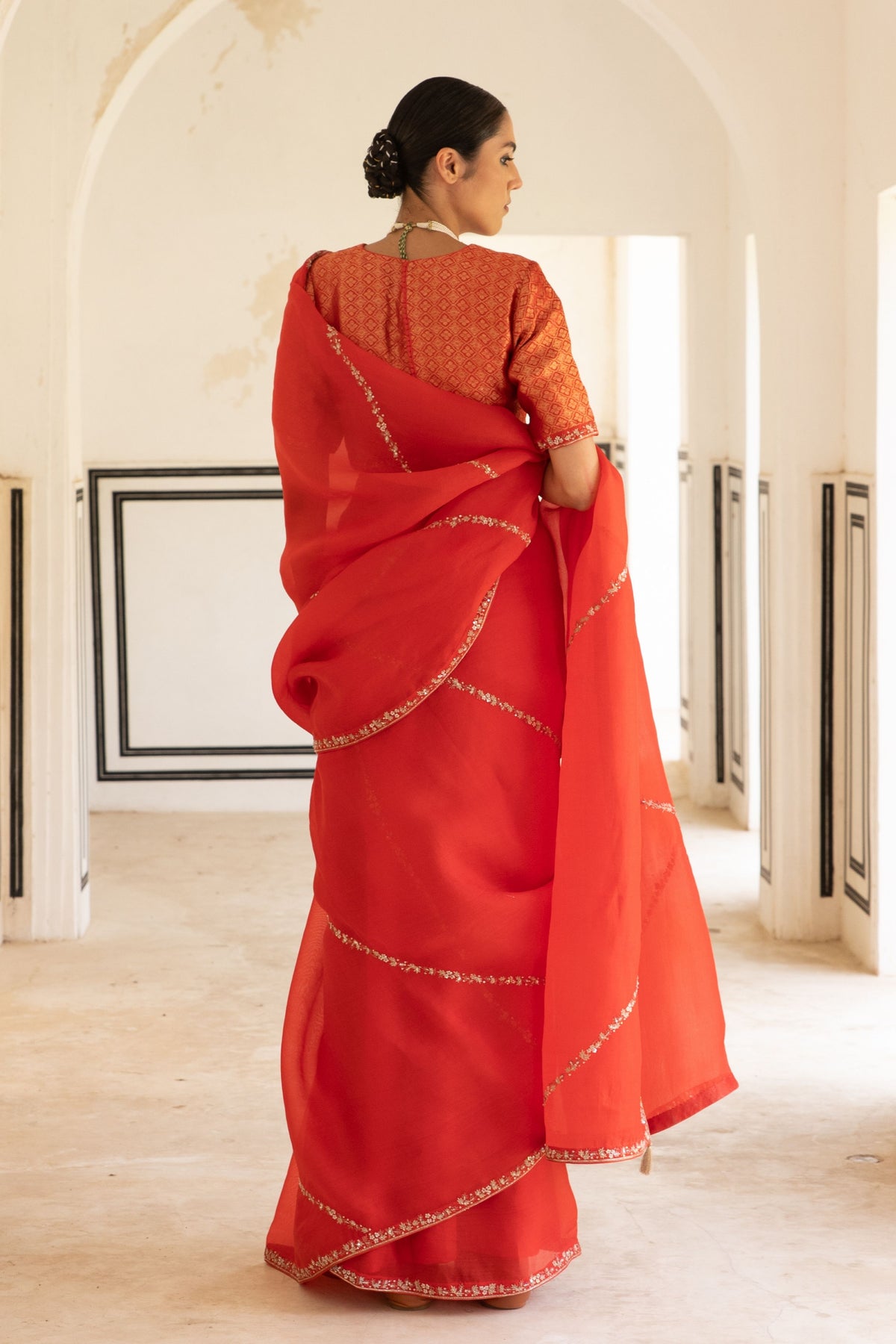 Tomato Red Saree Set