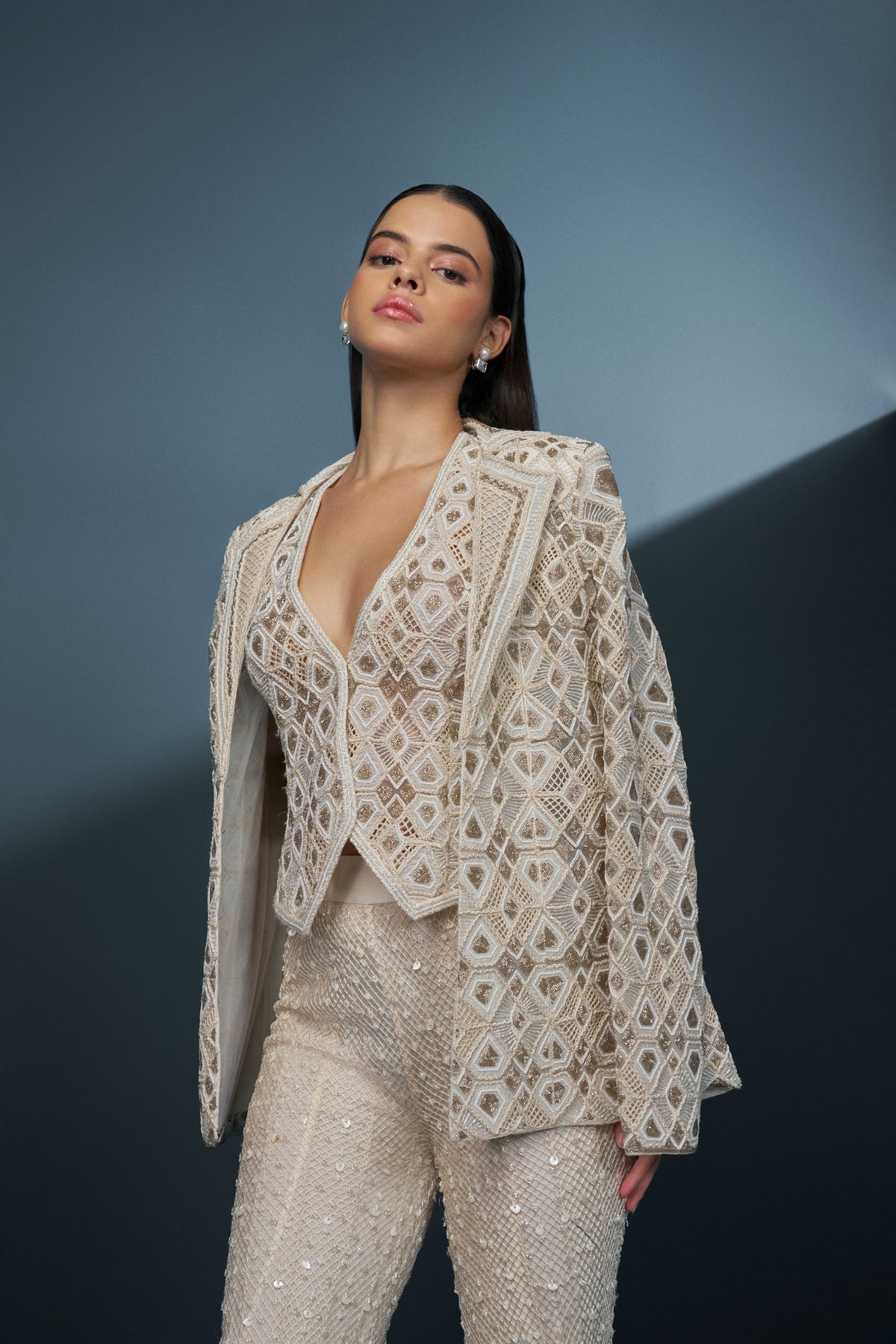 Illume Ivory Sharara With Blazer