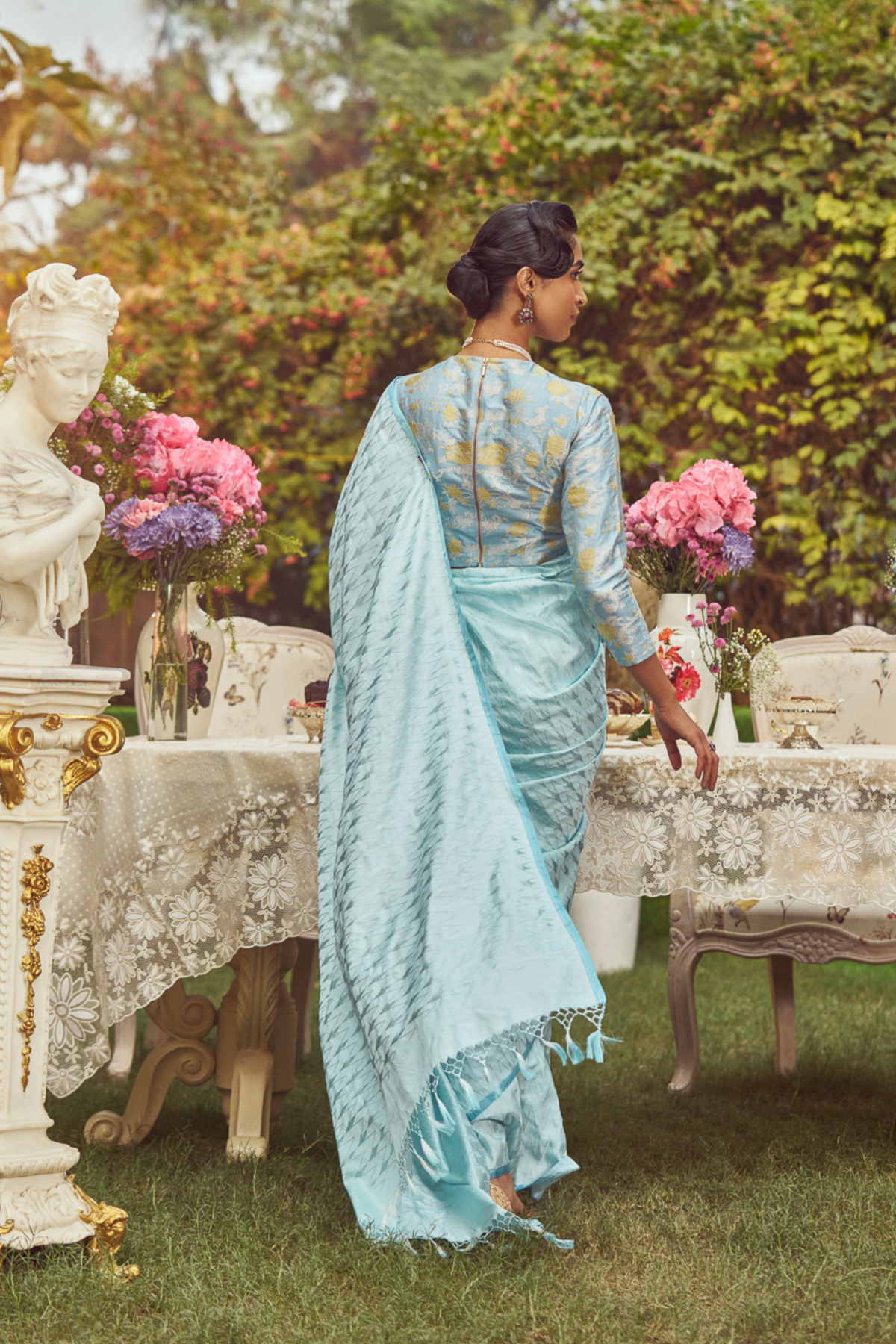 Powder Blue Handloom Sari