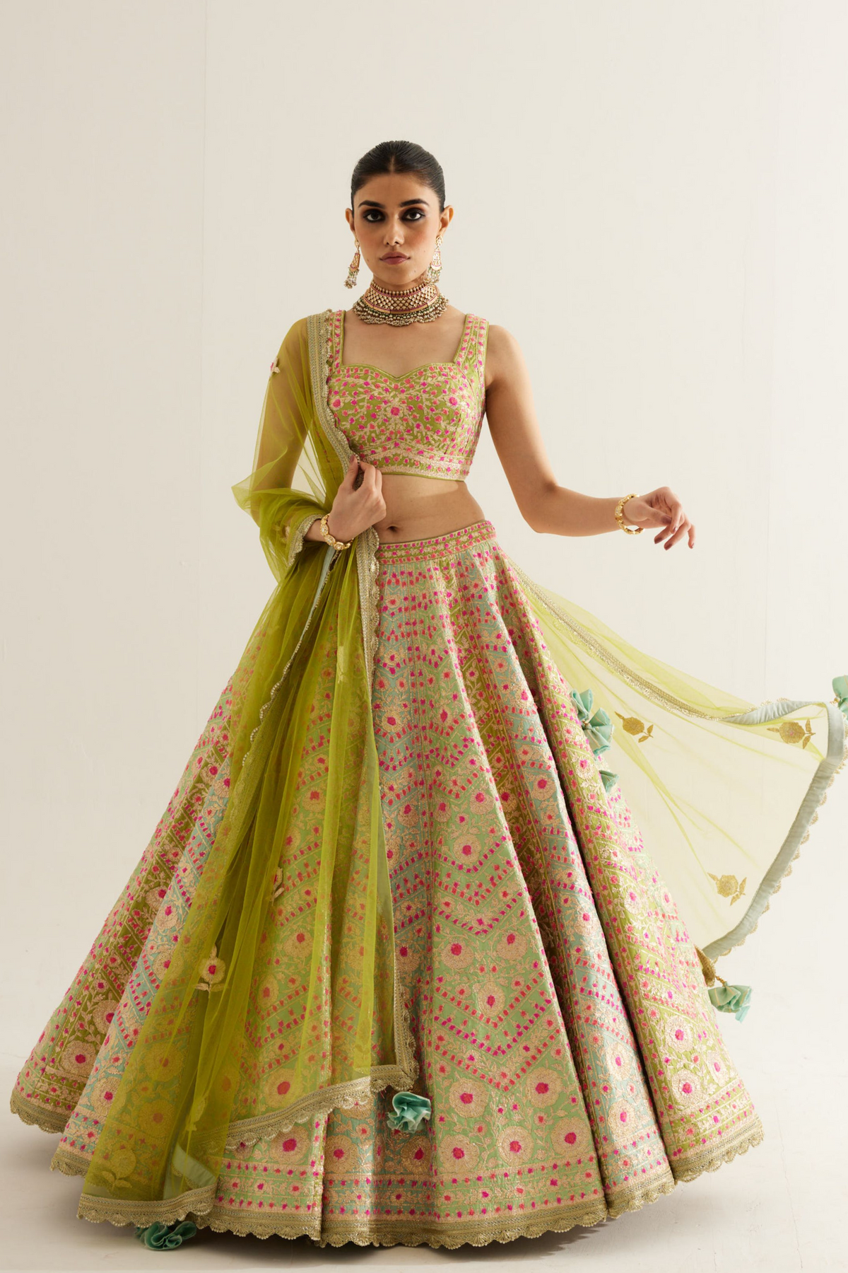 Multi Green Lehenga Set