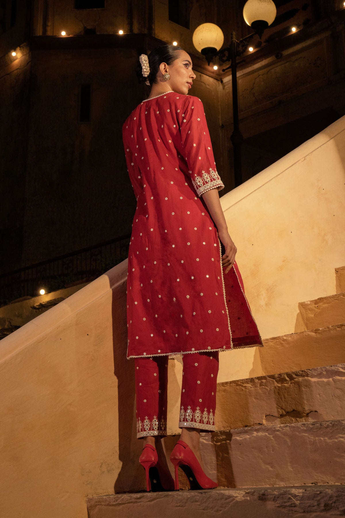 Red Triangle Kurta Set