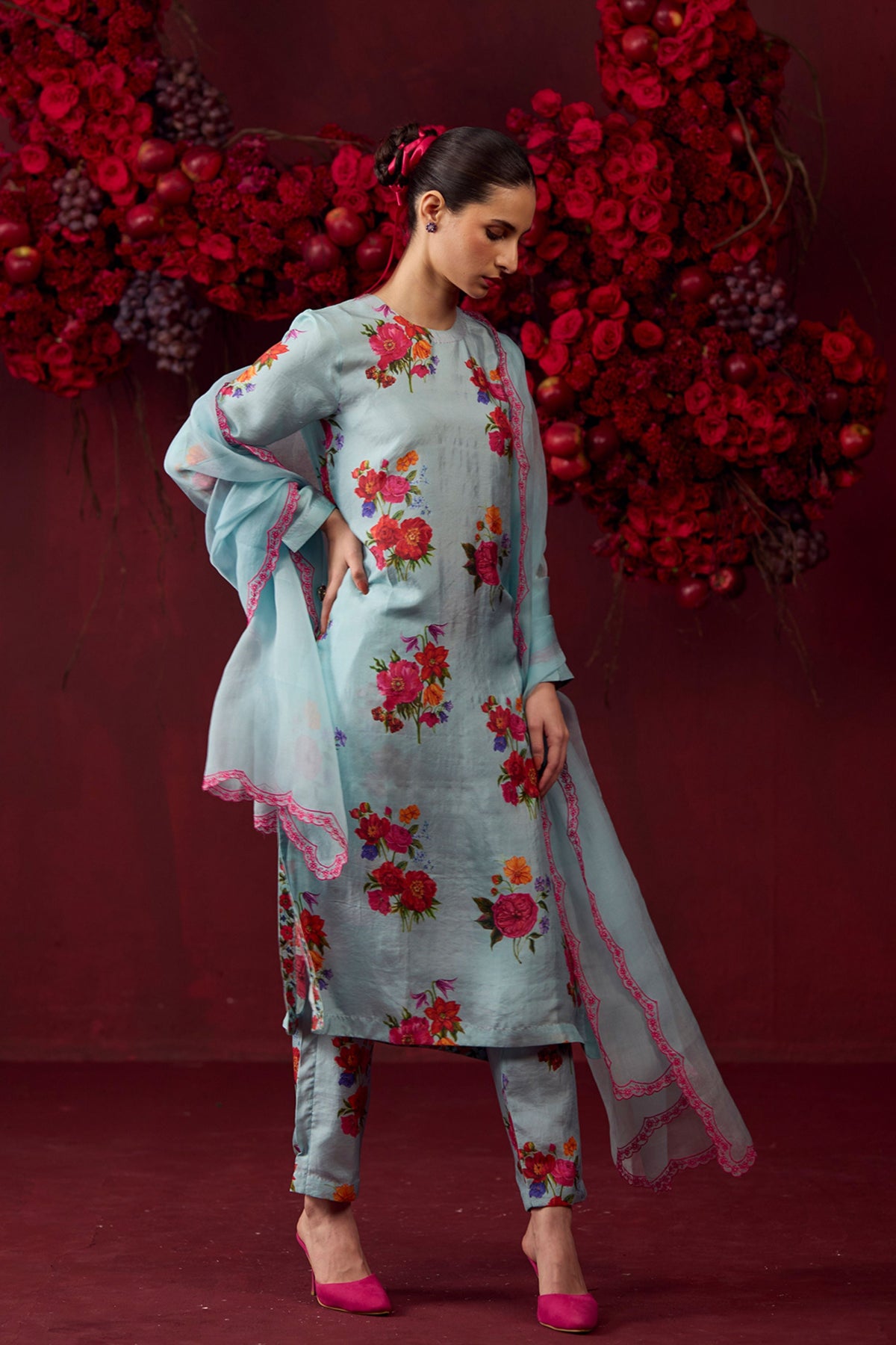 Enchanted Bloom Ice Blue Kurta Set