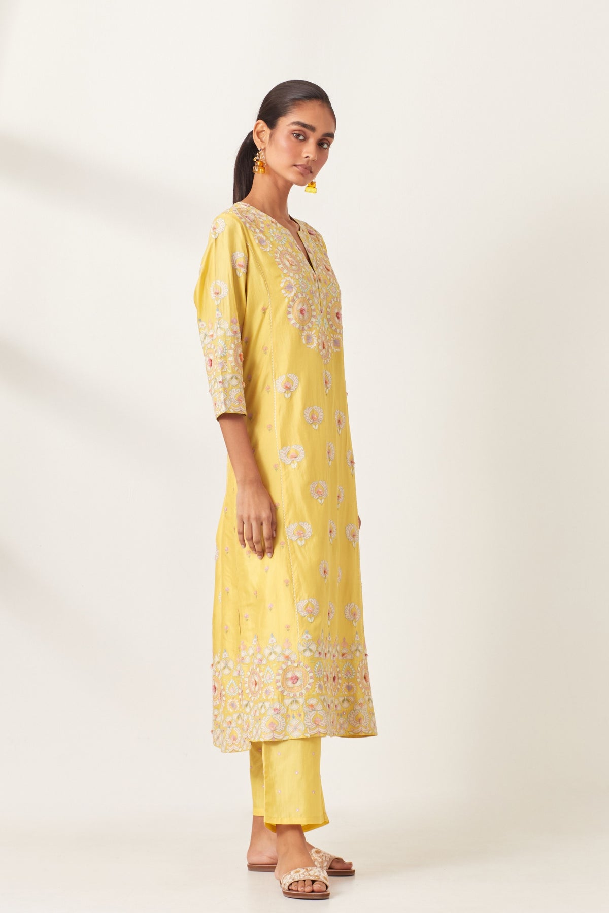 Yellow Kalidar Straight Kurta Set