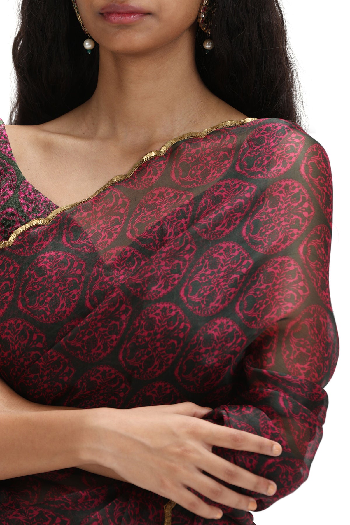 Lopamudra Printed Fuchsia Saree Set