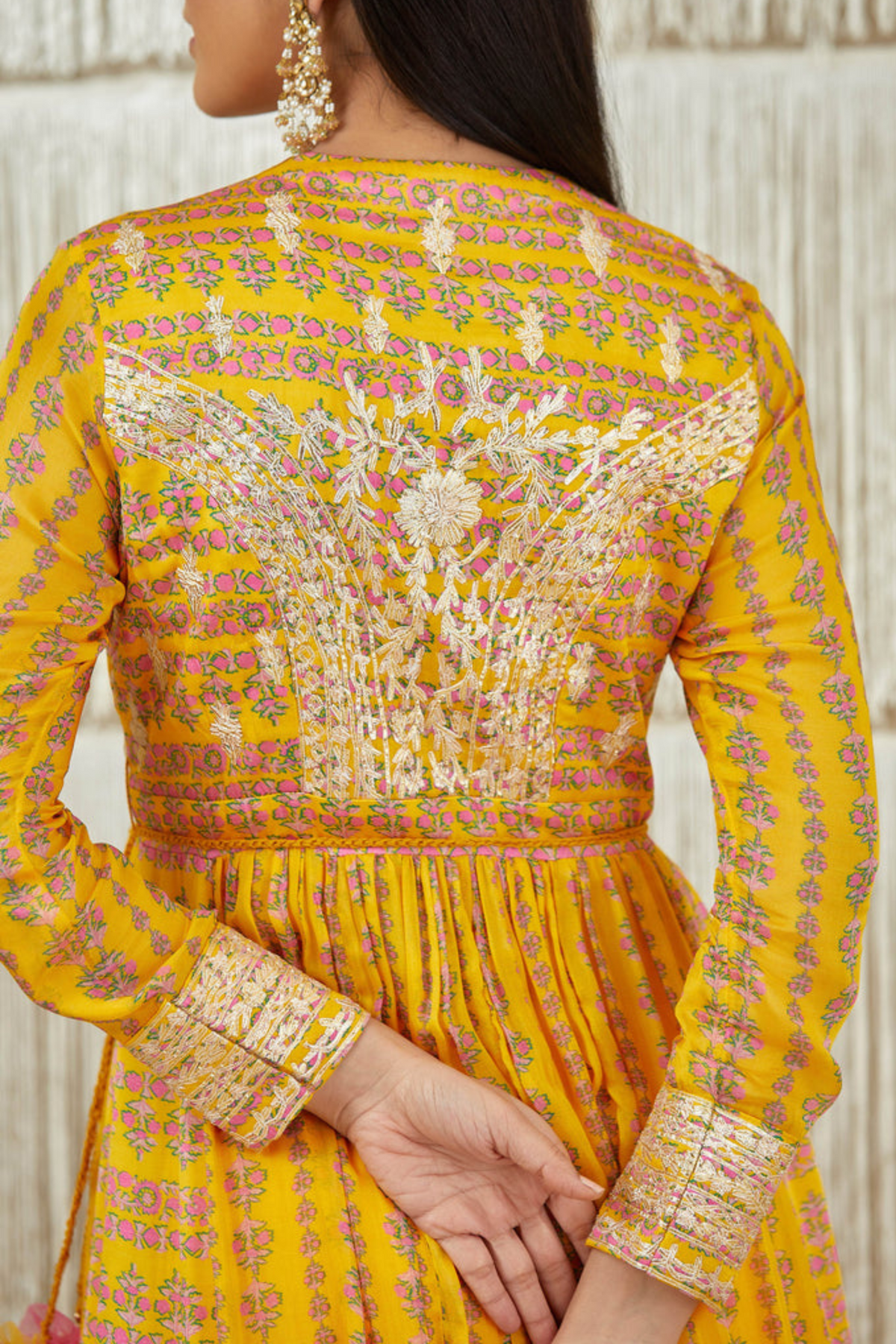 Mustard zardozi embroidered anarkali set