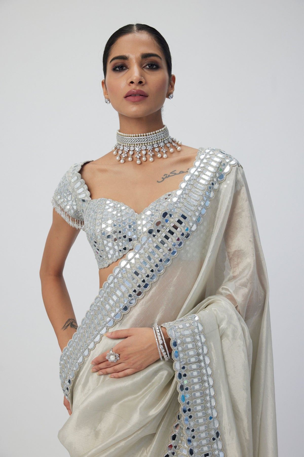 Silver Shimmer Organza Saree Set