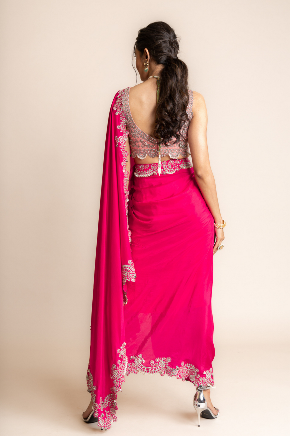 Fuchsia Pre-draped Sari Set