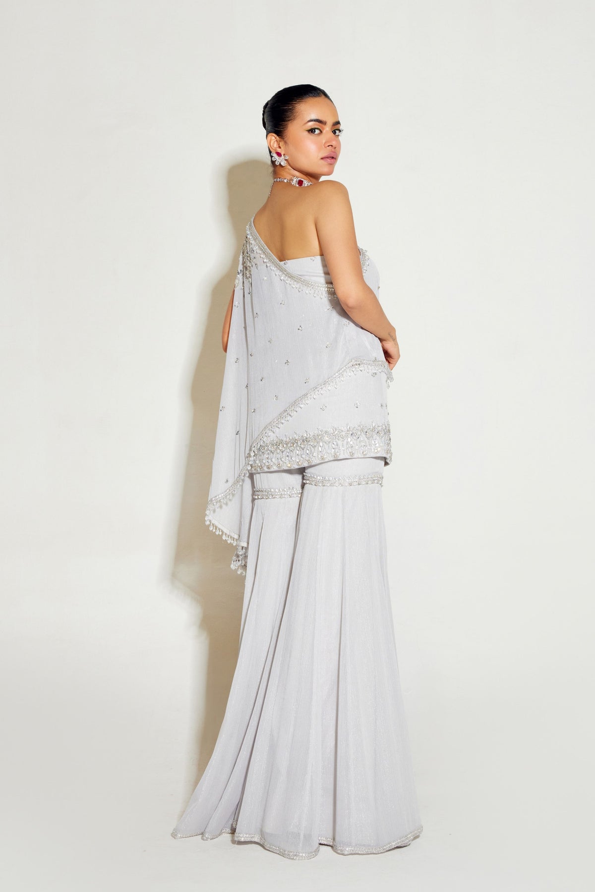 Grey One Shoulder Sharara Set