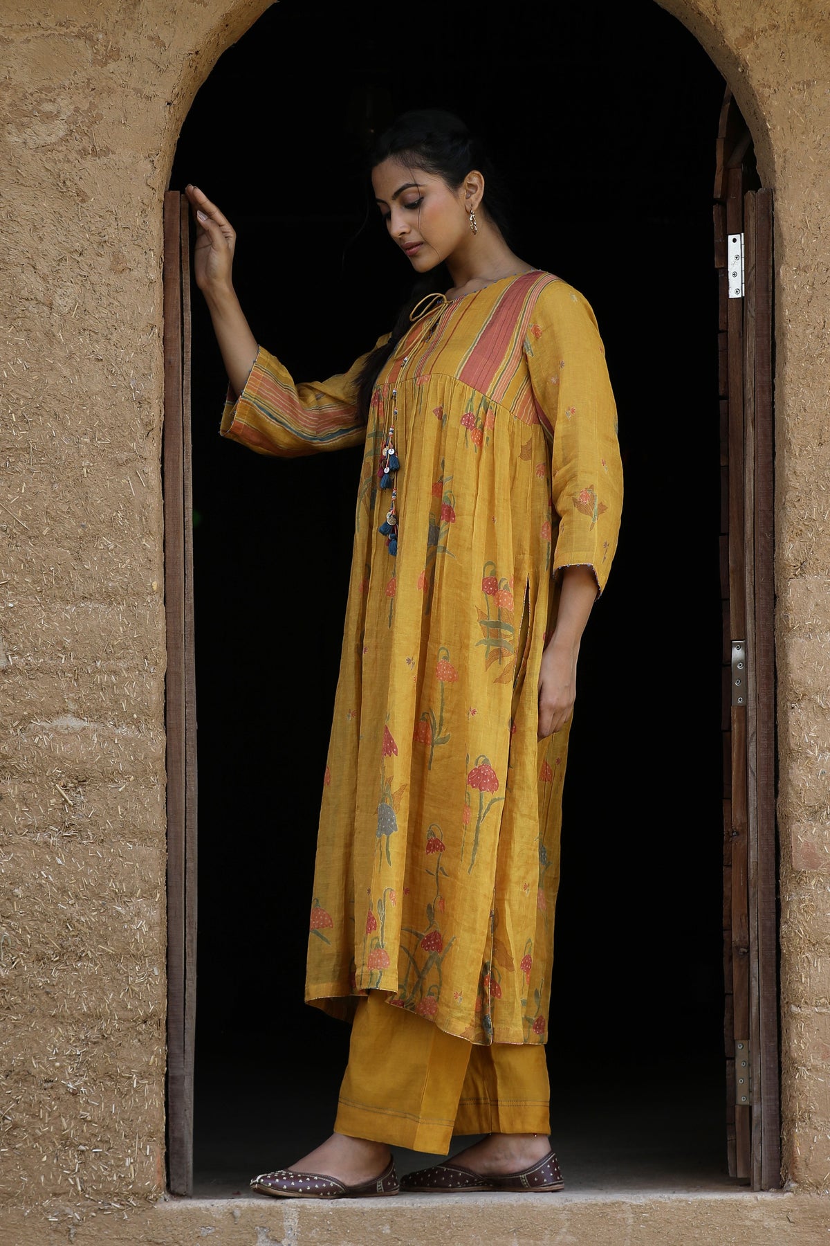 Yellow Floral Print Tunic Set