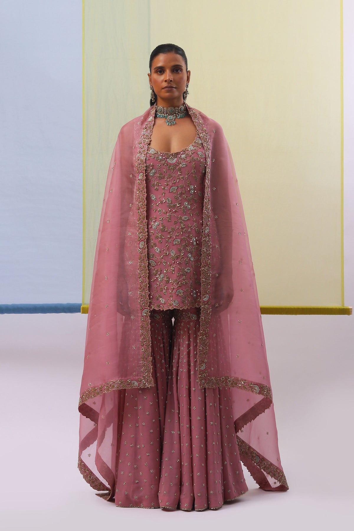 Rose Pink Afee Gharara Set