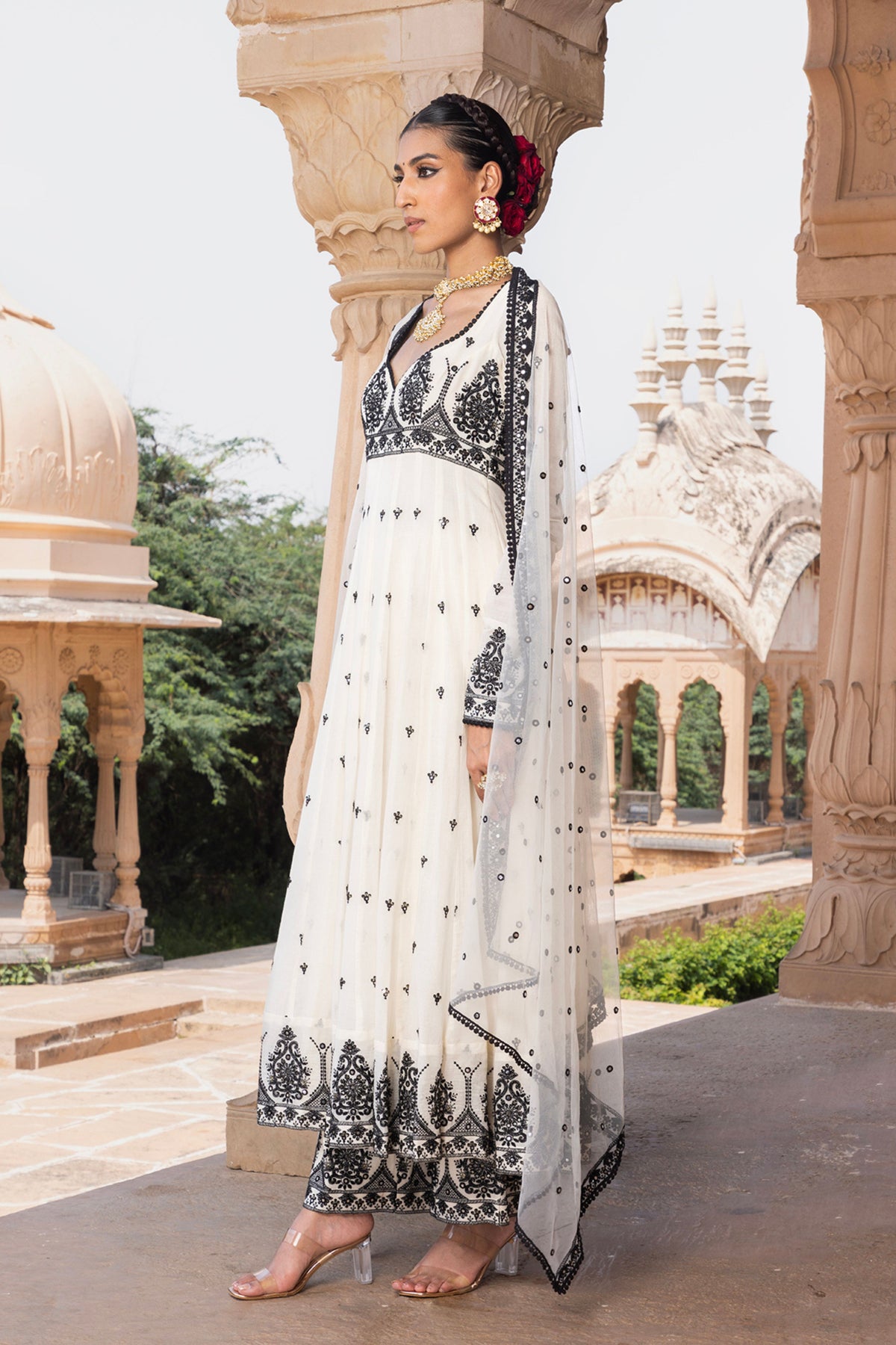 Black &amp; White Tower Anarkali Set