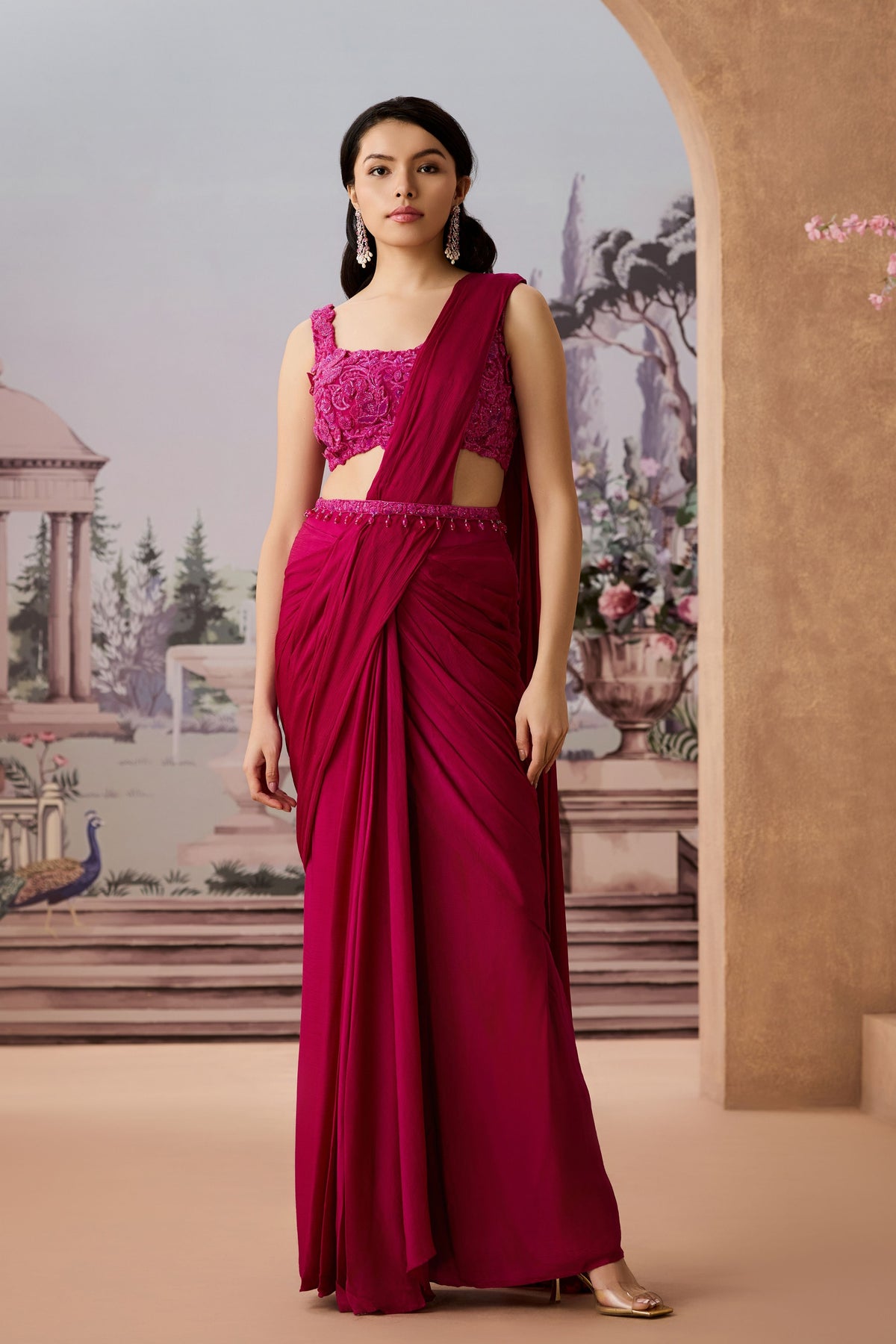 Magenta 3d Saree Set