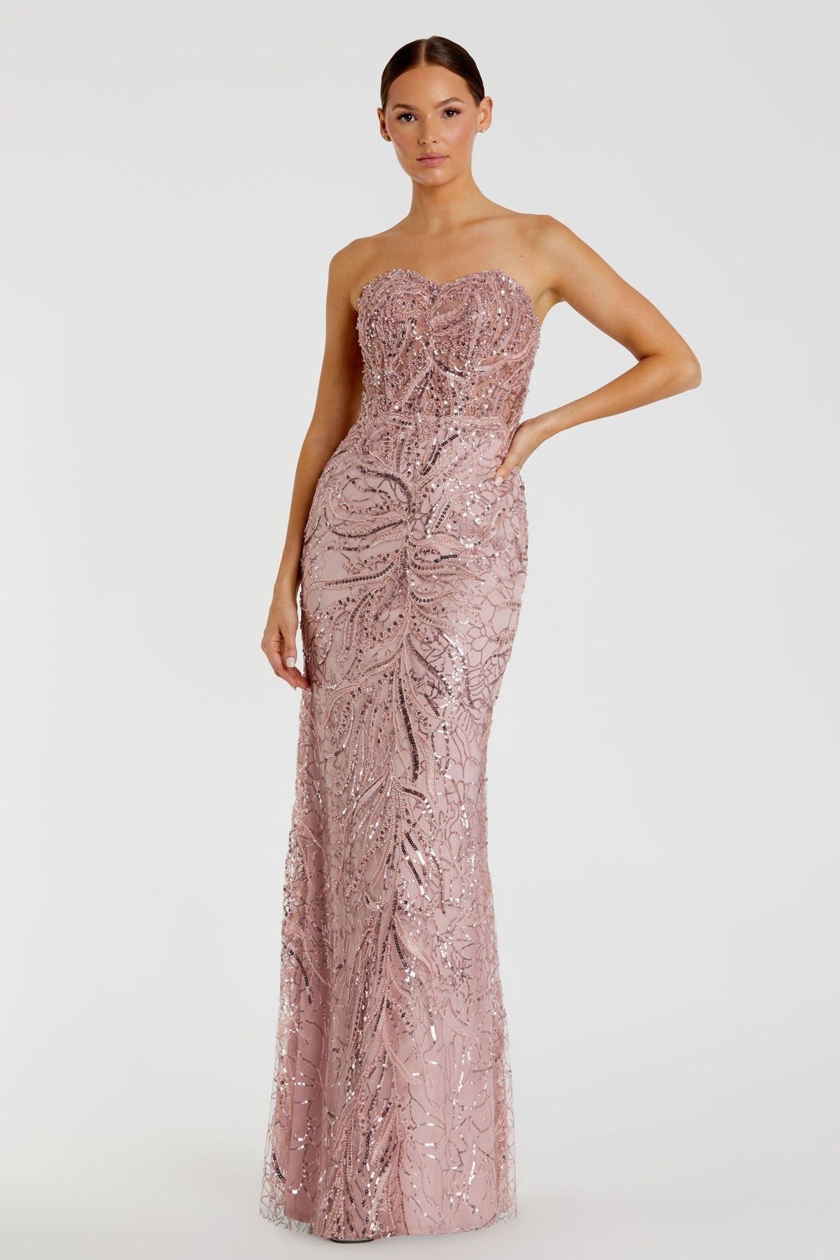 Pink Strapless Embellished Trumpet Gown