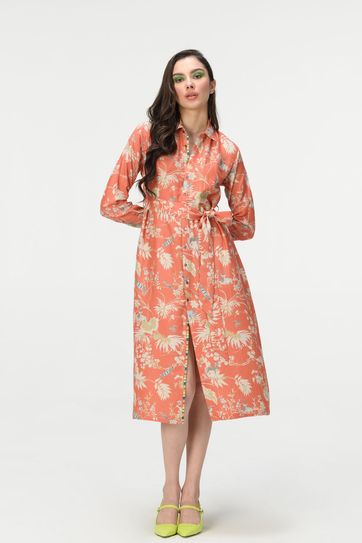 Springforest Tie Belt Shirt Coral Dress