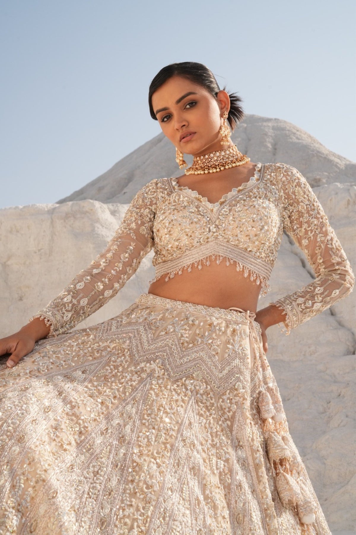 Ivory Gold Embellished Lehenga Set