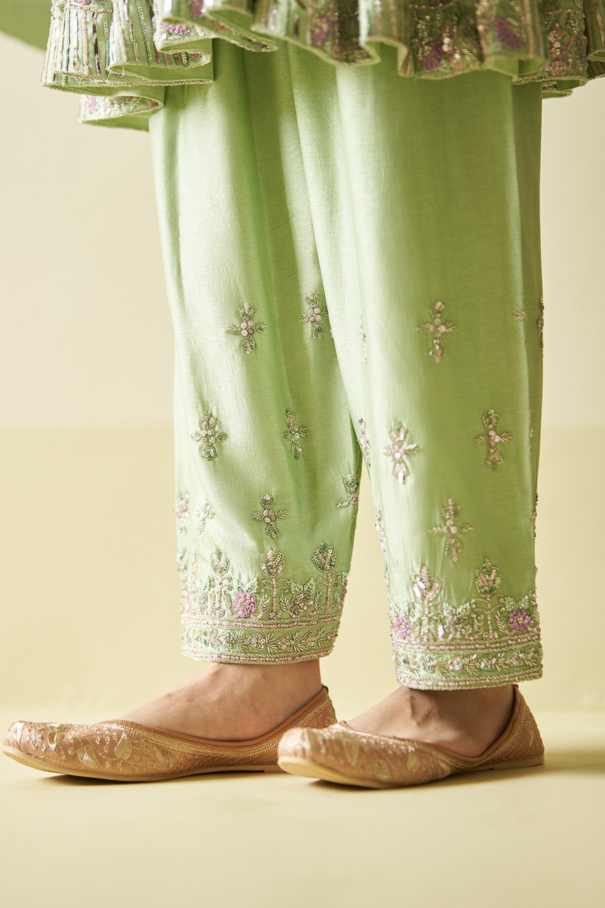 Mint Green Chanderi Silk  Anarkali Set