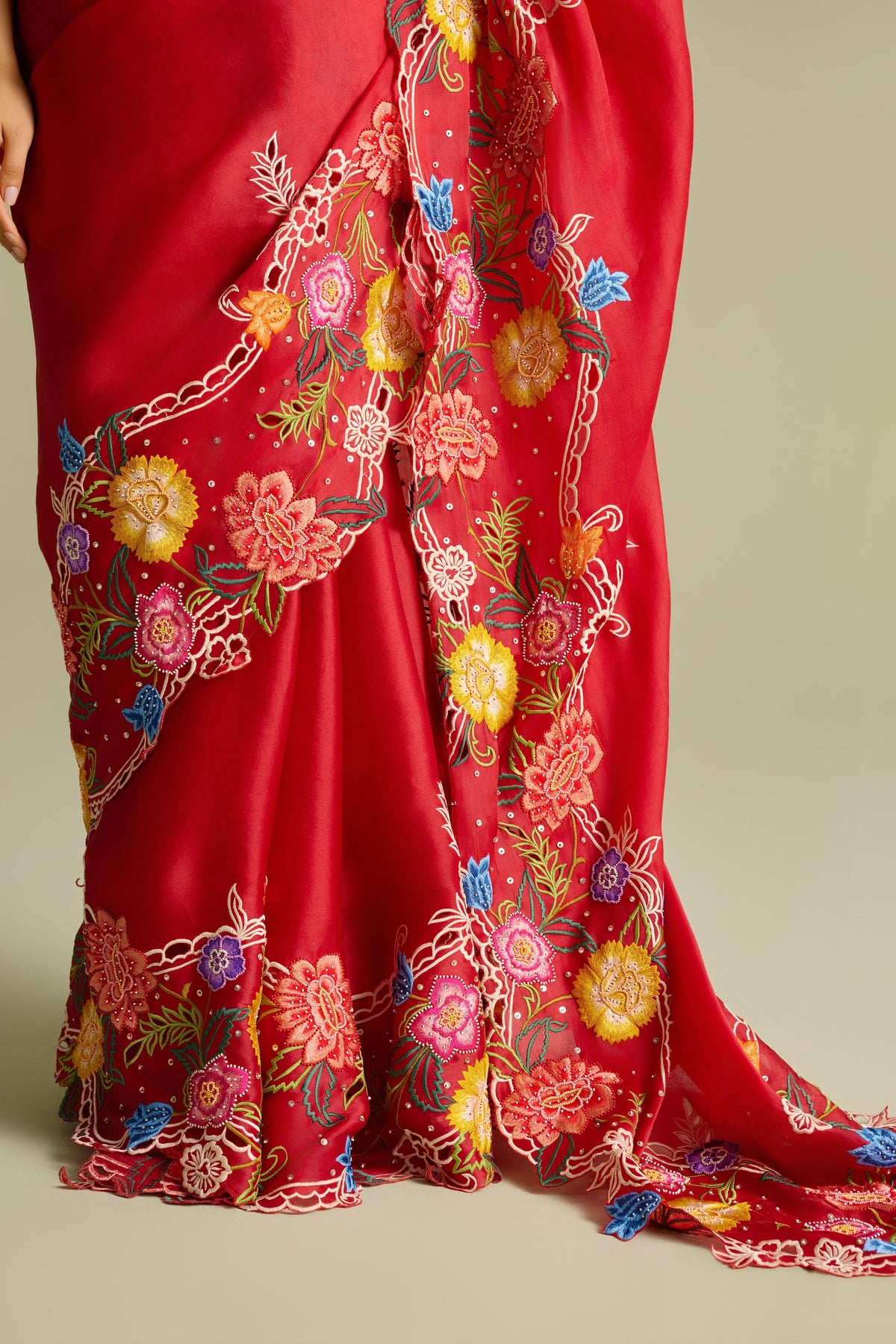 Red Floral Embroidered Saree