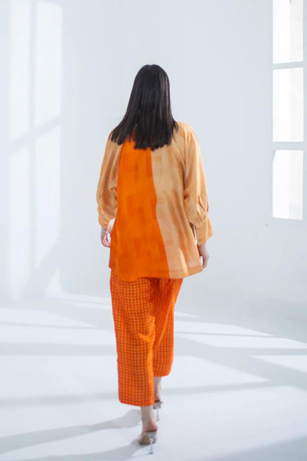Tangerine Abstract Geometric  Tunics Set